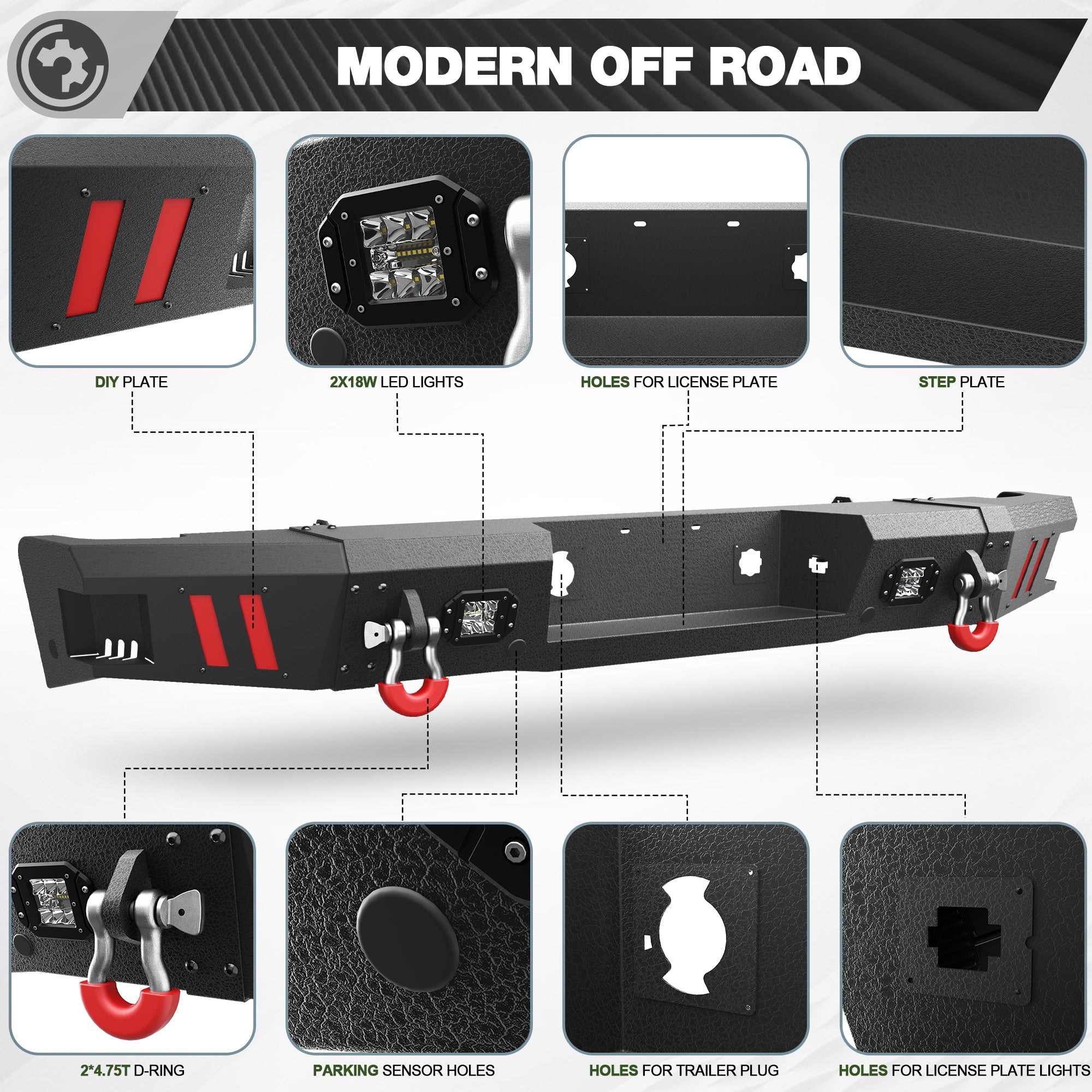 Heavy-Duty Bumper Set for 2011- 2014 GMC Sierra 2500/3500 with Winch Plate, LED Light - nadiaauto