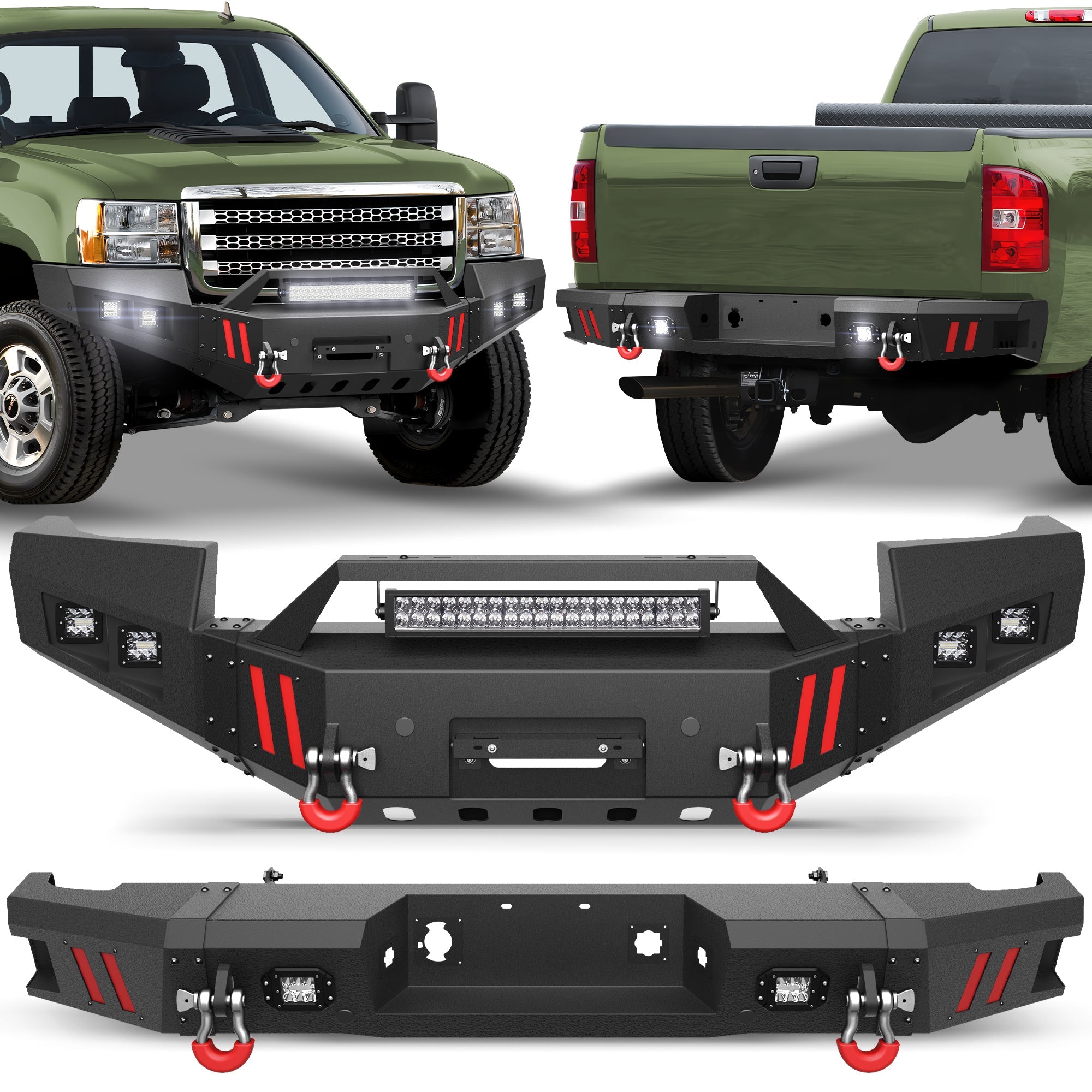 Heavy-Duty Bumper Set for 2011- 2014 GMC Sierra 2500/3500 with Winch Plate, LED Light - nadiaauto