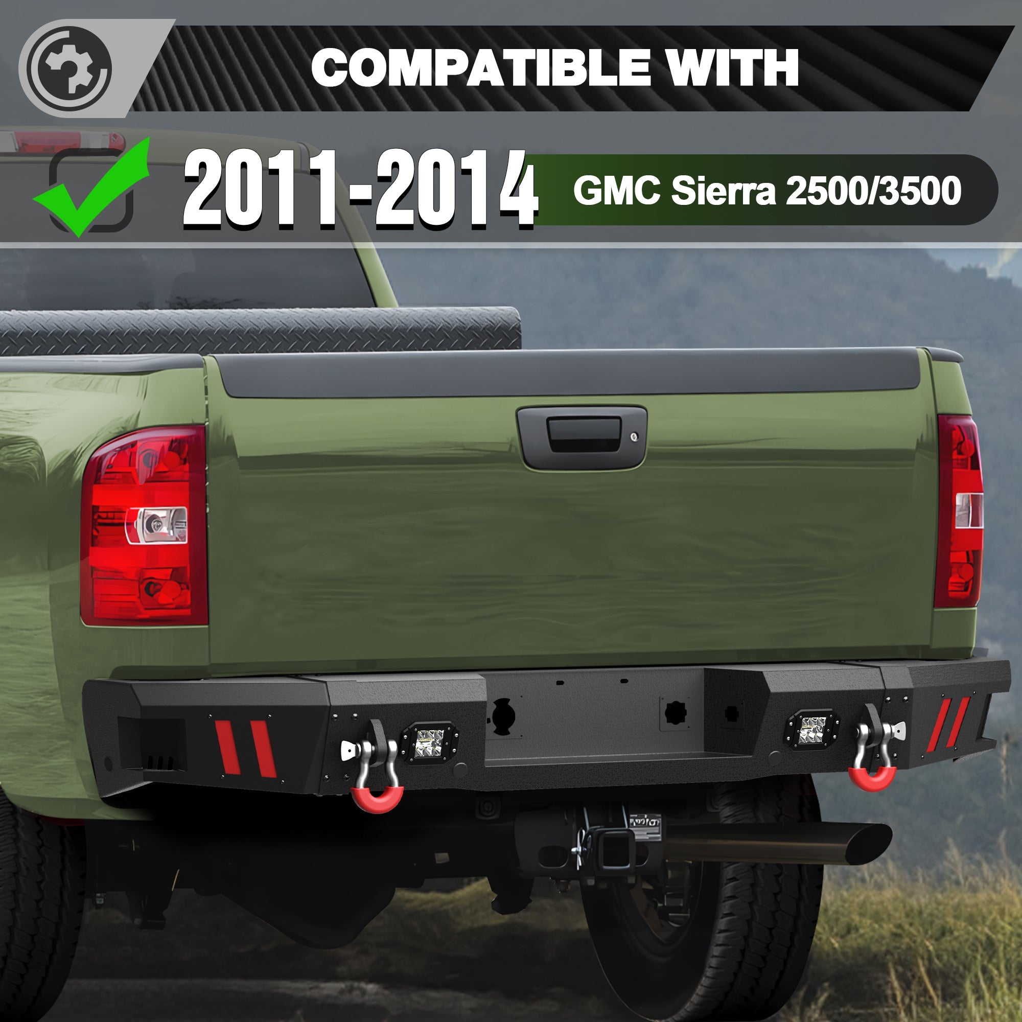 Heavy-Duty Bumper Set for 2011- 2014 GMC Sierra 2500/3500 with Winch Plate, LED Light - nadiaauto