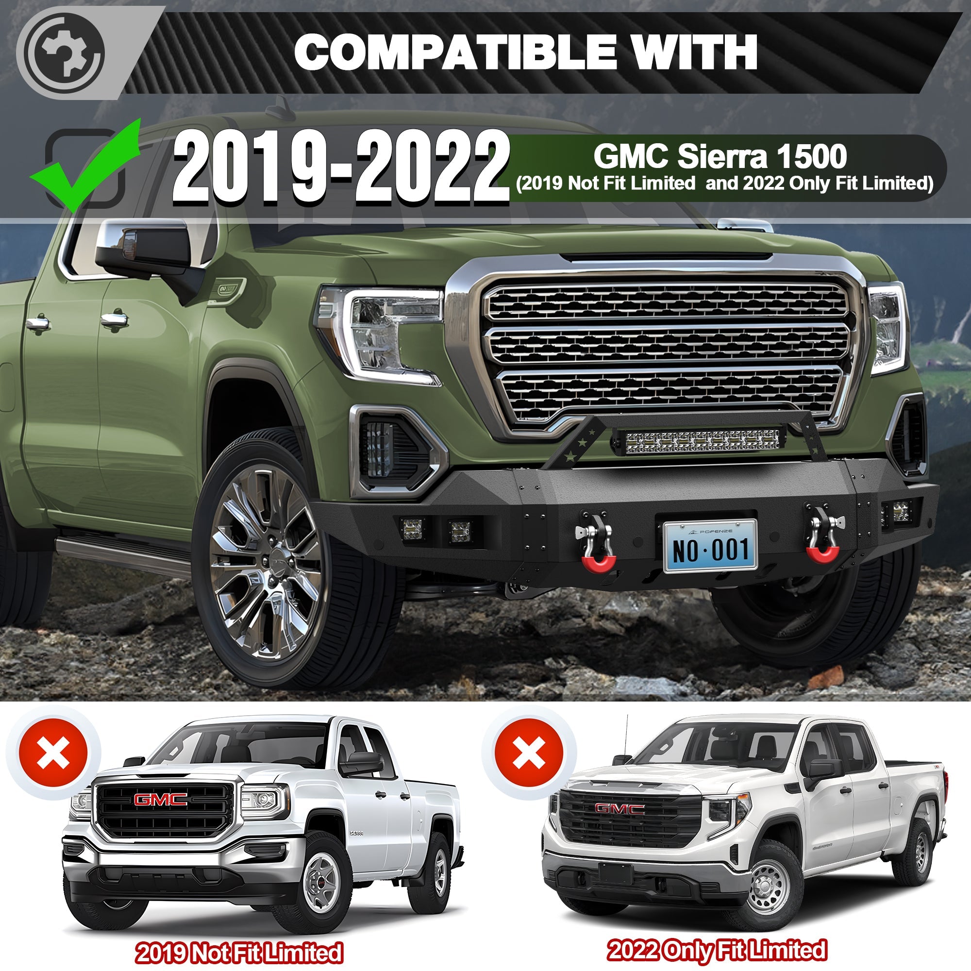 Heavy Duty Bumper Set for GMC Sierra 1500 2019-2022 with Winch Plate, LED Lights - nadiaauto