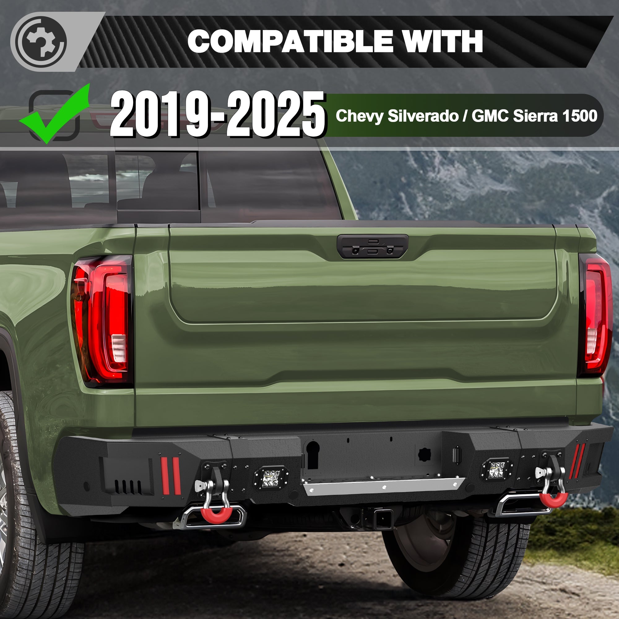 Heavy Duty Bumper Set for GMC Sierra 1500 2019-2022 with Winch Plate, LED Lights - nadiaauto