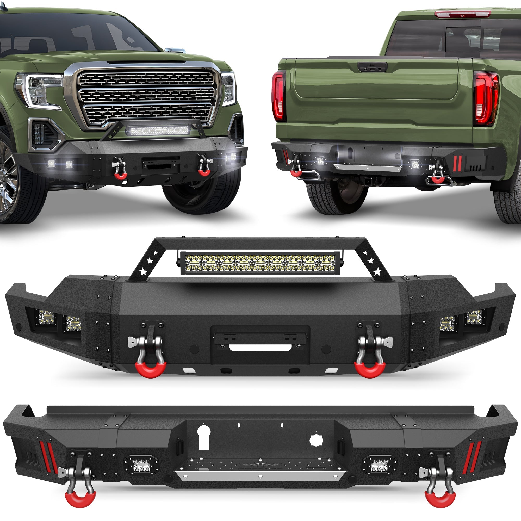 Heavy Duty Bumper Set for GMC Sierra 1500 2019-2022 with Winch Plate, LED Lights - nadiaauto