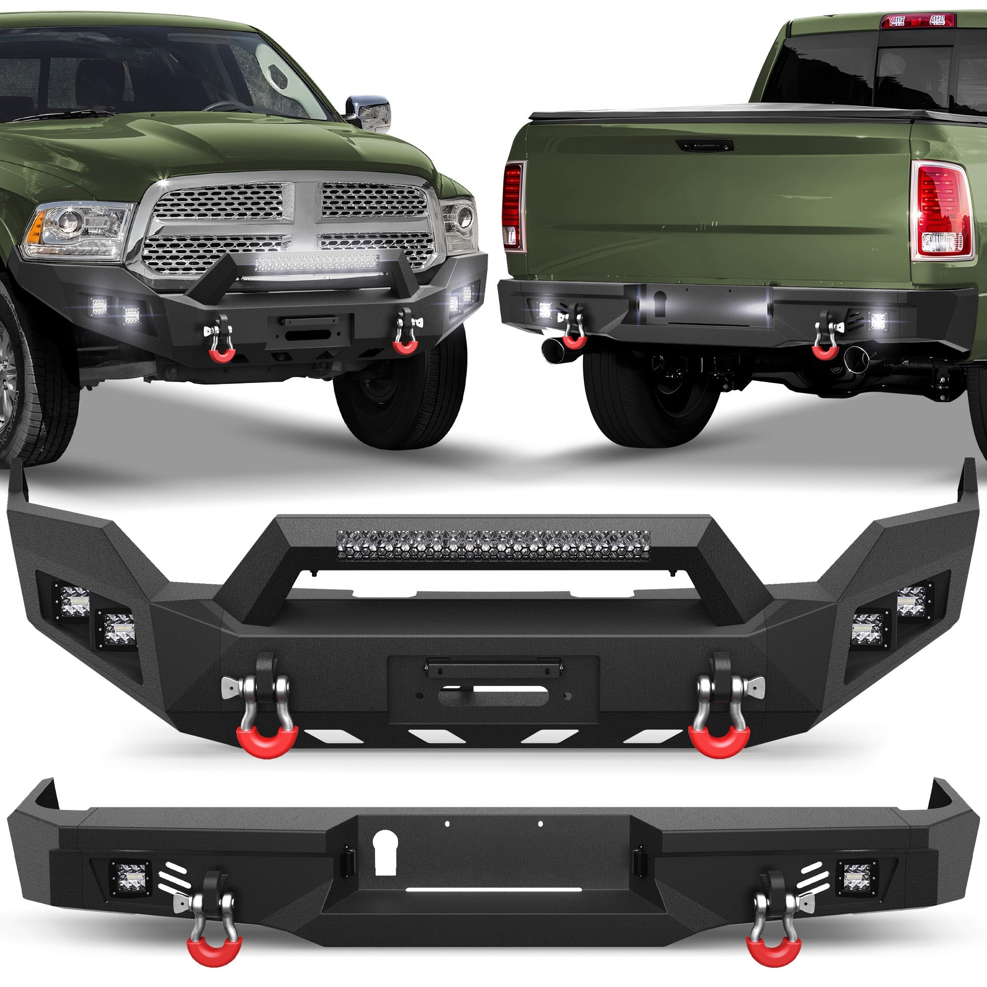Heavy Duty Bumper with Winch Plate and Bright LED Lights for Ram 1500 (2013-2018, 2019-2024) - nadiaauto