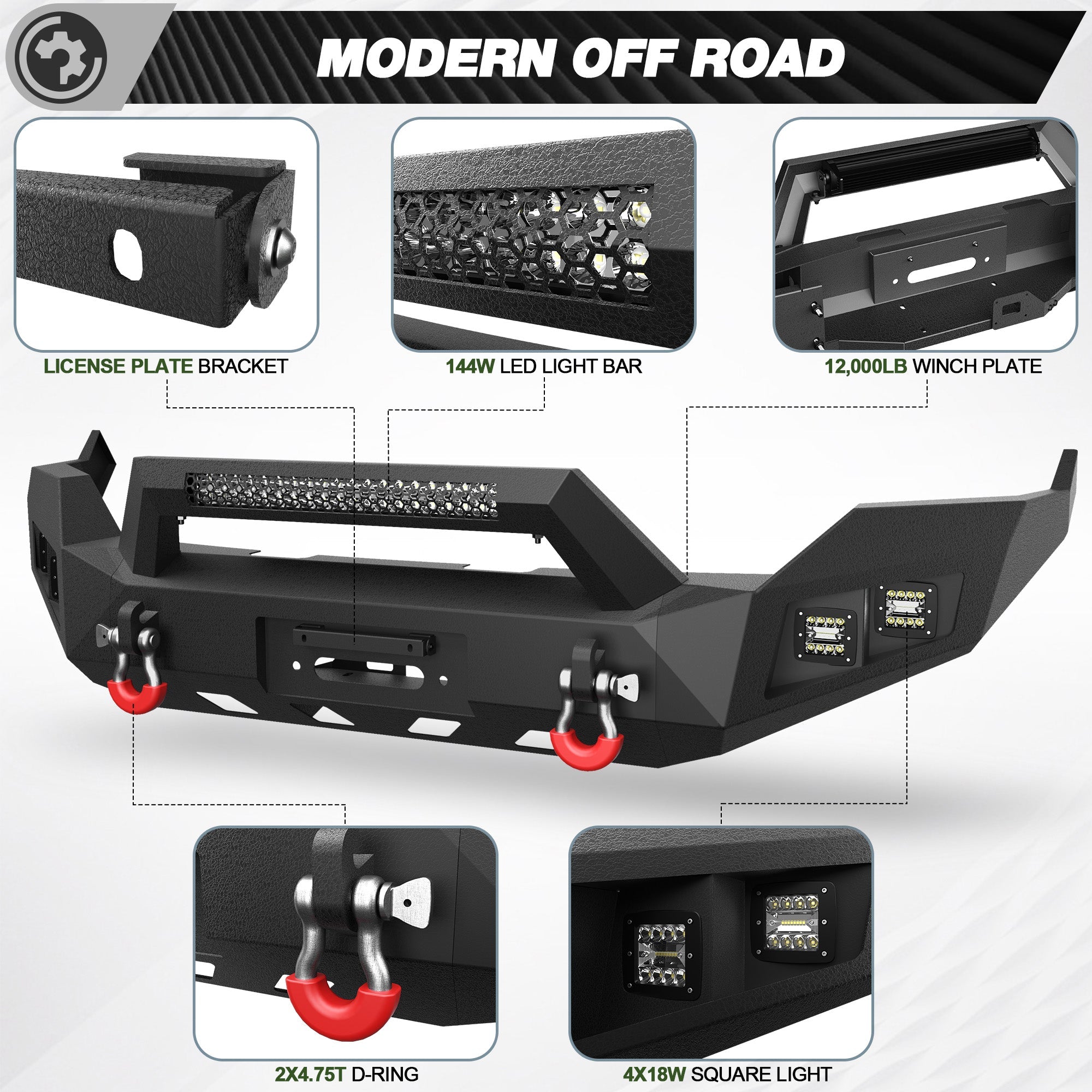 Heavy Duty Bumper with Winch Plate and Bright LED Lights for Ram 1500 (2013-2018, 2019-2024) - nadiaauto
