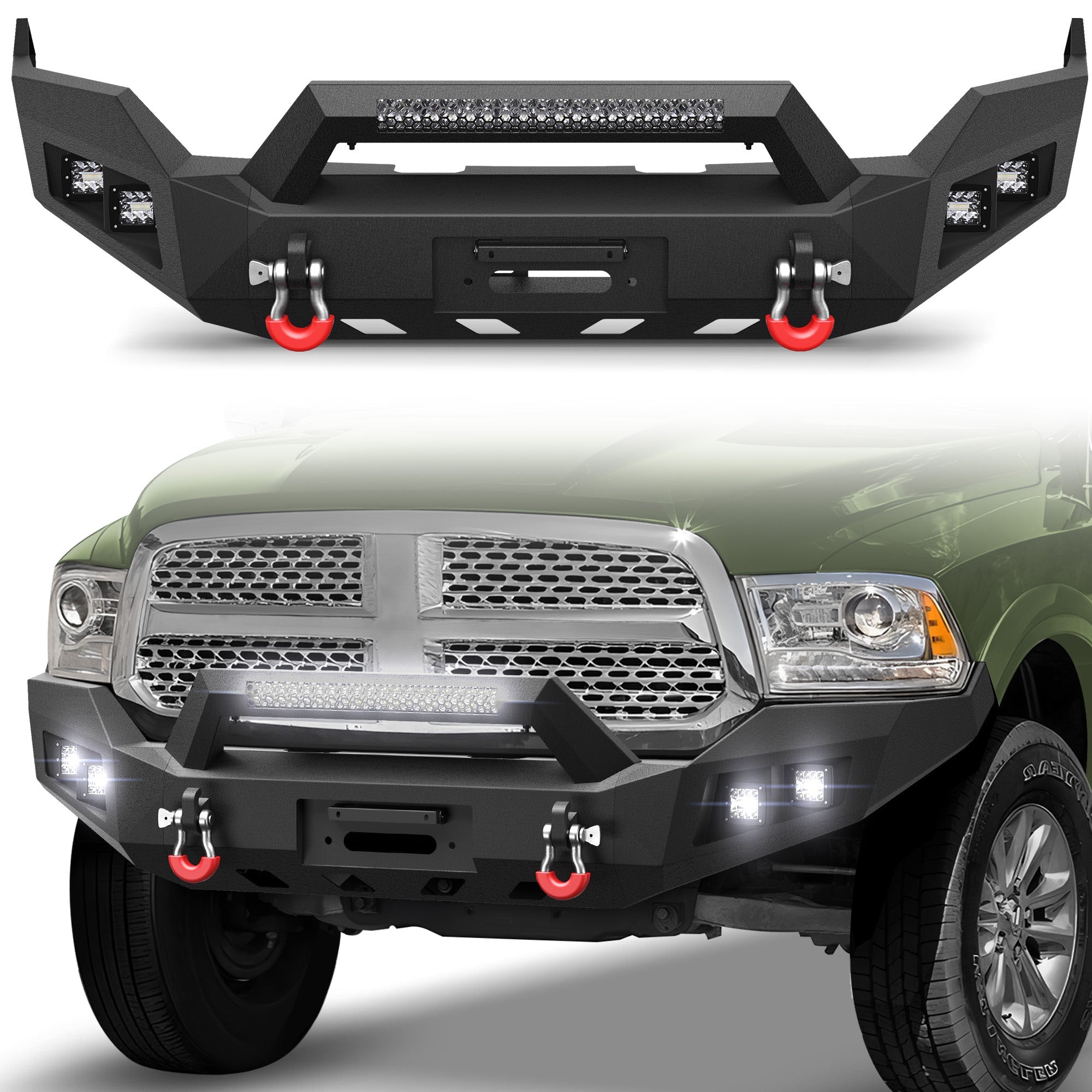 Heavy Duty Front Bumper for Ram 1500 2013-18 & 2019-24 Classic Pickup - nadiaauto