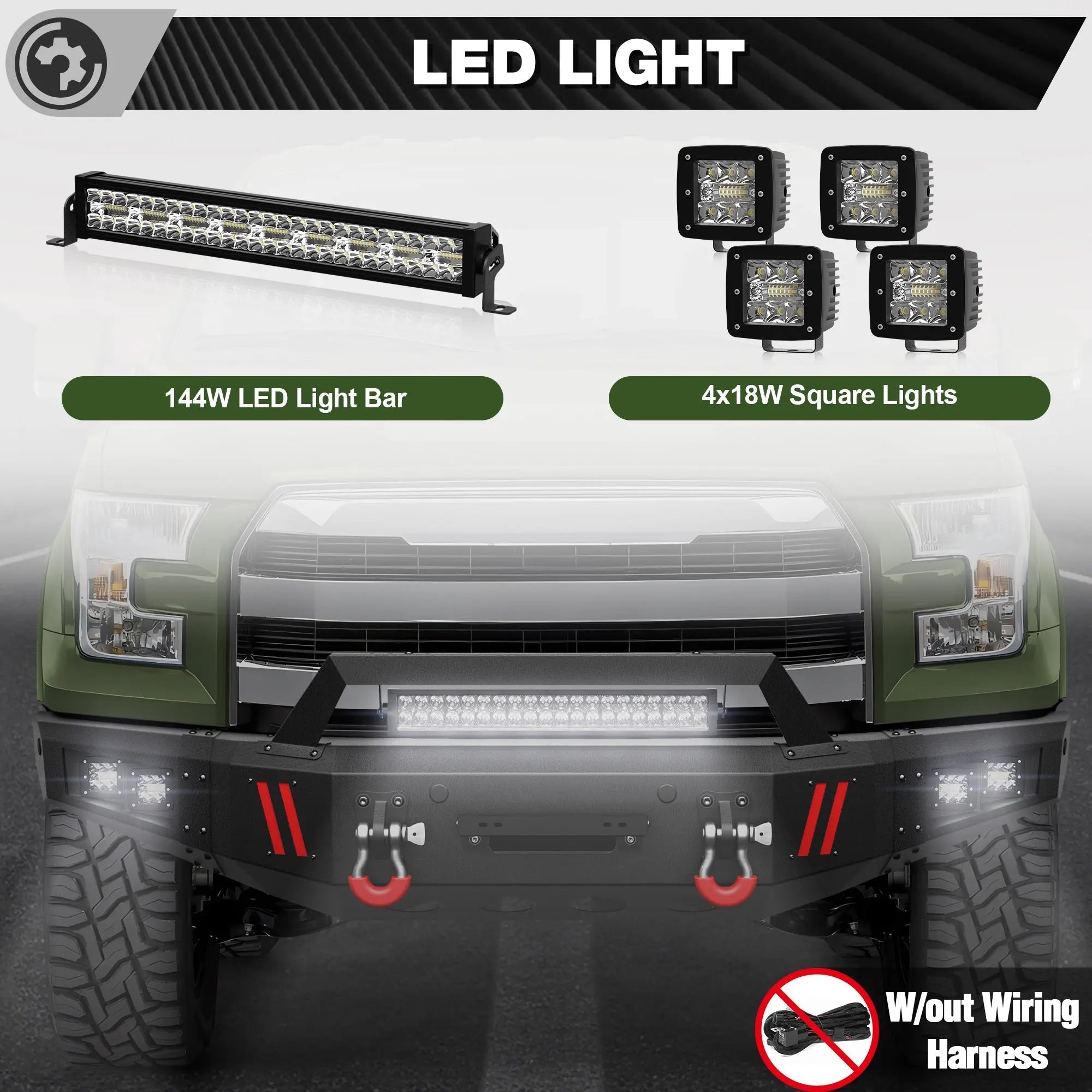 Heavy-Duty Off-Road Front Bumper for Ford F150 2015 2016 2017 with Winch Plate and Bright LED Light - nadiaauto