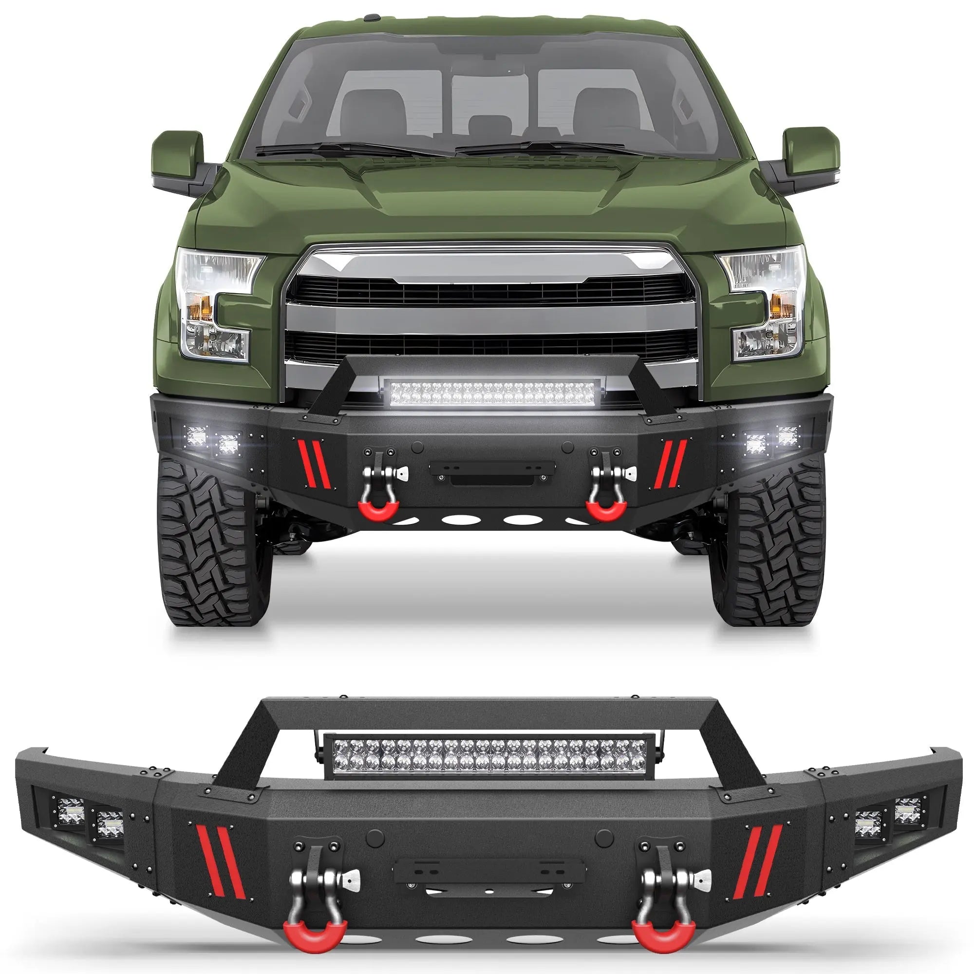 Heavy-Duty Off-Road Front Bumper for Ford F150 2015 2016 2017 with Winch Plate and Bright LED Light - nadiaauto