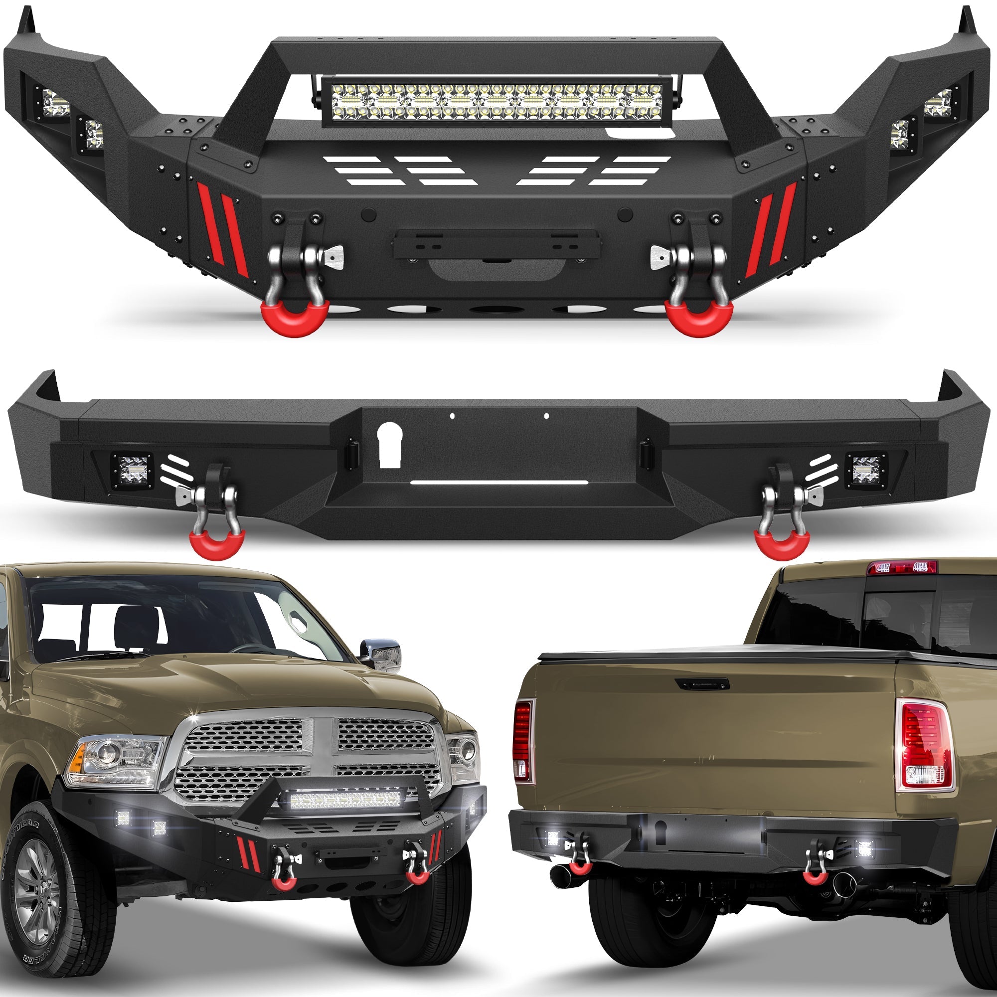 Heavy Duty Steel Bumper with Winch Plate for 2013-2018 Ram 1500 & 2019-2024 Ram 1500 Classic - nadiaauto