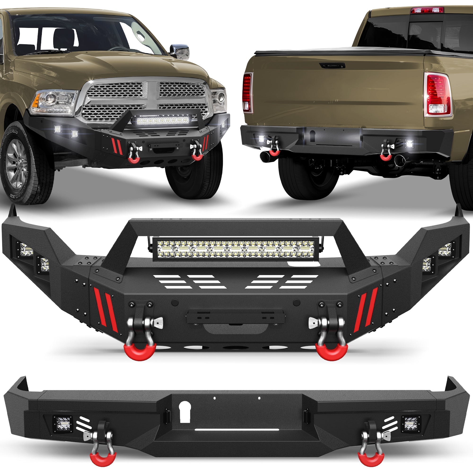 Heavy Duty Steel Bumper with Winch Plate for 2013-2018 Ram 1500 & 2019-2024 Ram 1500 Classic - nadiaauto