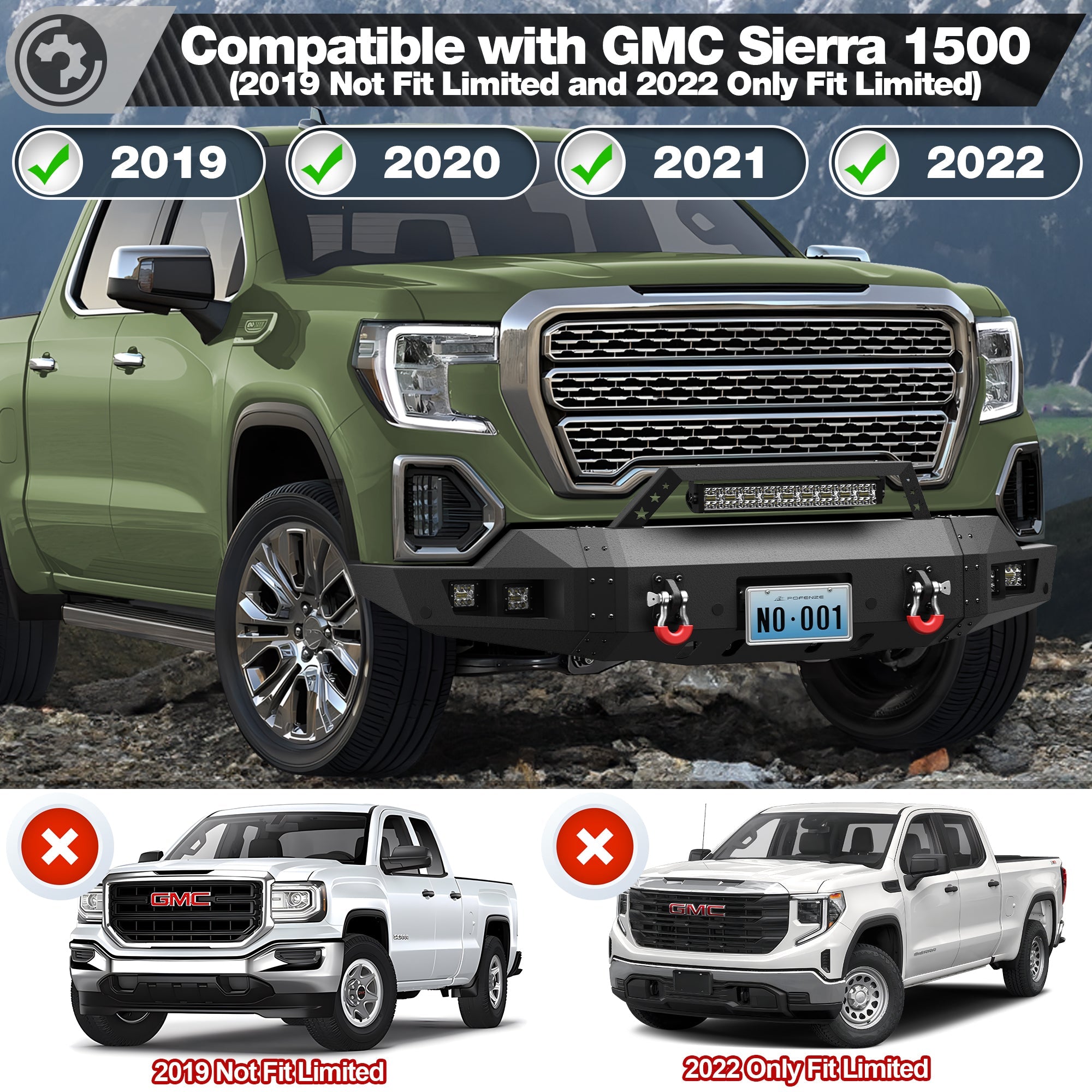 Heavy Duty Steel Front Bumper with Winch Plate Fits 2019 to 2022 GMC Sierra 1500 - nadiaauto