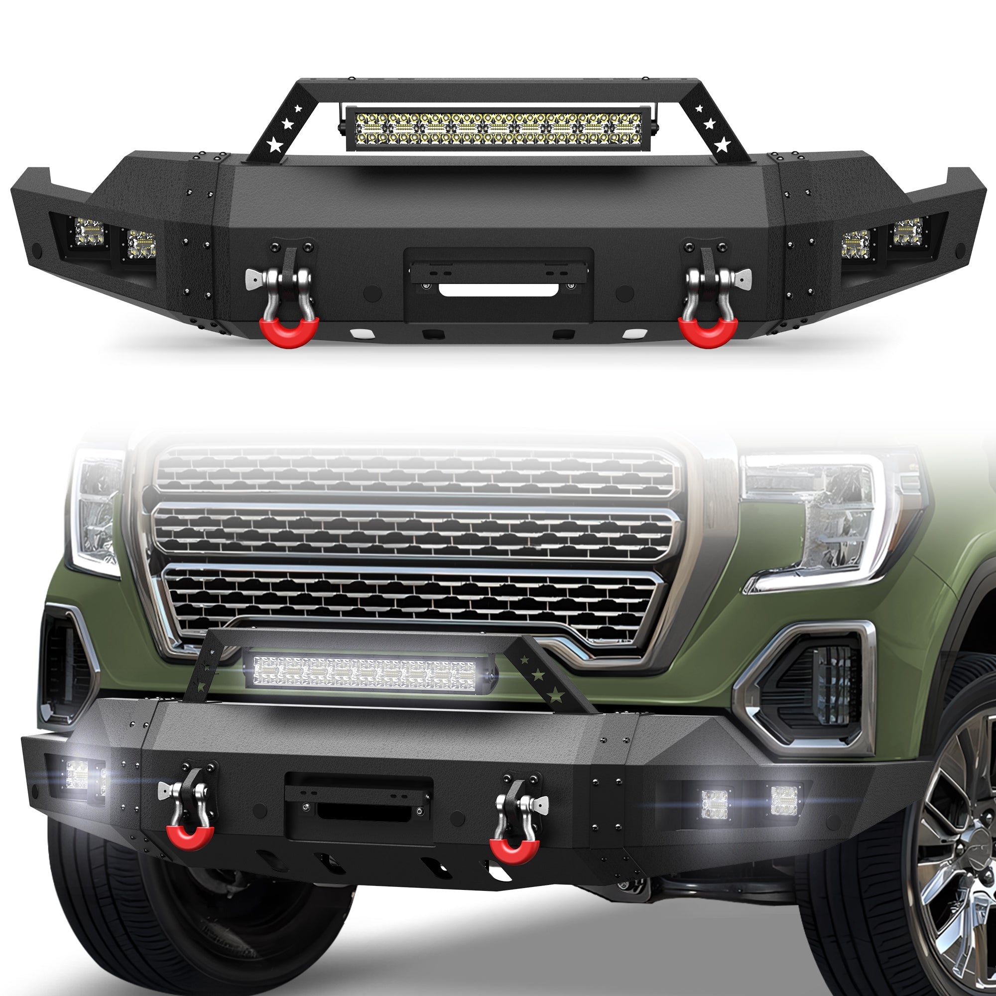 Heavy Duty Steel Front Bumper with Winch Plate Fits 2019 to 2022 GMC Sierra 1500 - nadiaauto