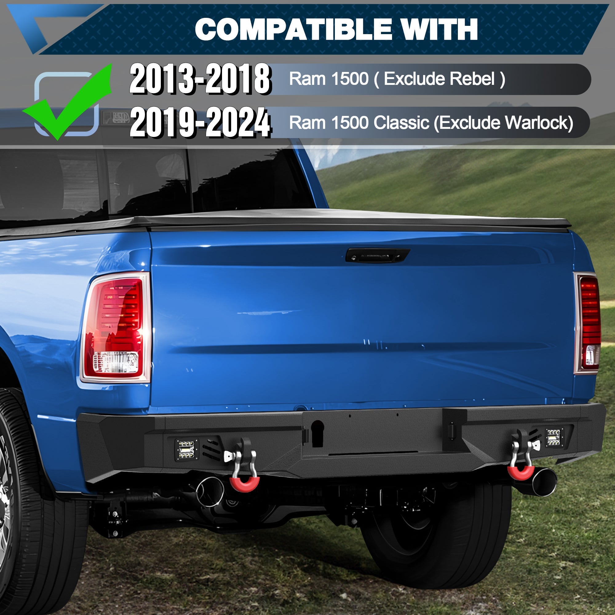 Ram 1500 Bumper Combo for 2013 - 2018 Ram 1500 (Exclude Rebel) and 2019 - 2024 Ram 1500 Classic (Exclude Warlock) - nadiaauto