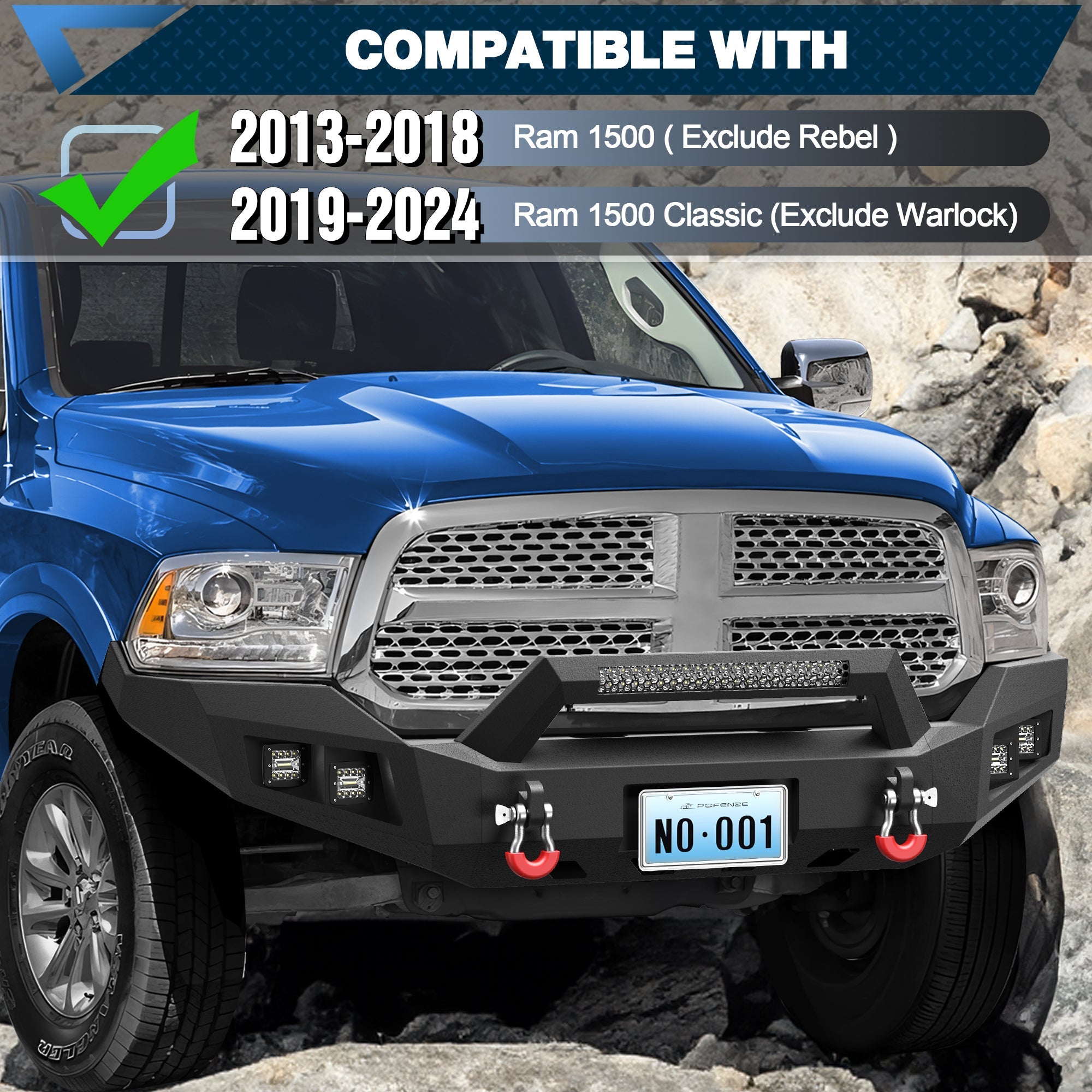 Ram 1500 Bumper Combo for 2013 - 2018 Ram 1500 (Exclude Rebel) and 2019 - 2024 Ram 1500 Classic (Exclude Warlock) - nadiaauto