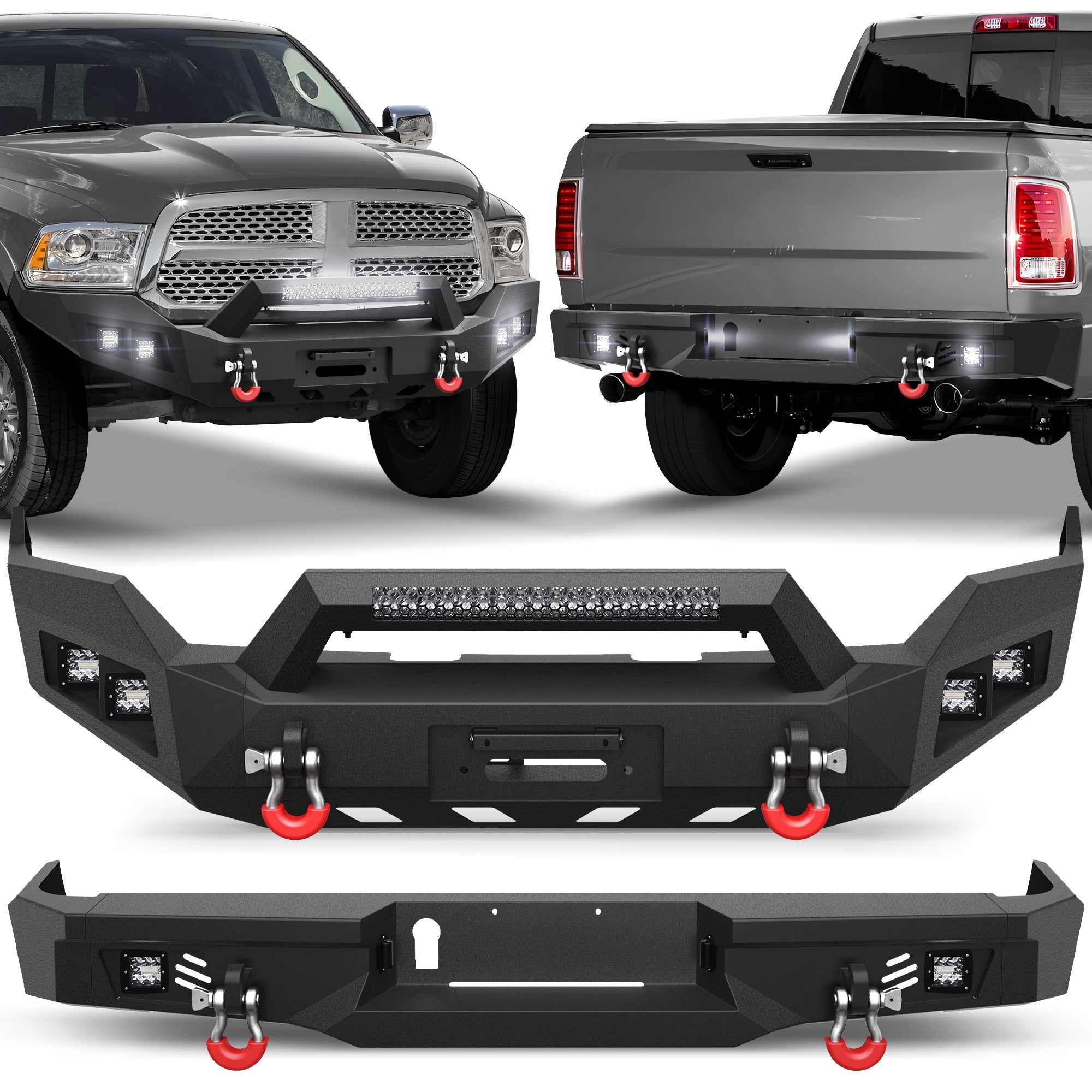 Ram 1500 Bumper Combo for 2013 - 2018 Ram 1500 (Exclude Rebel) and 2019 - 2024 Ram 1500 Classic (Exclude Warlock) - nadiaauto