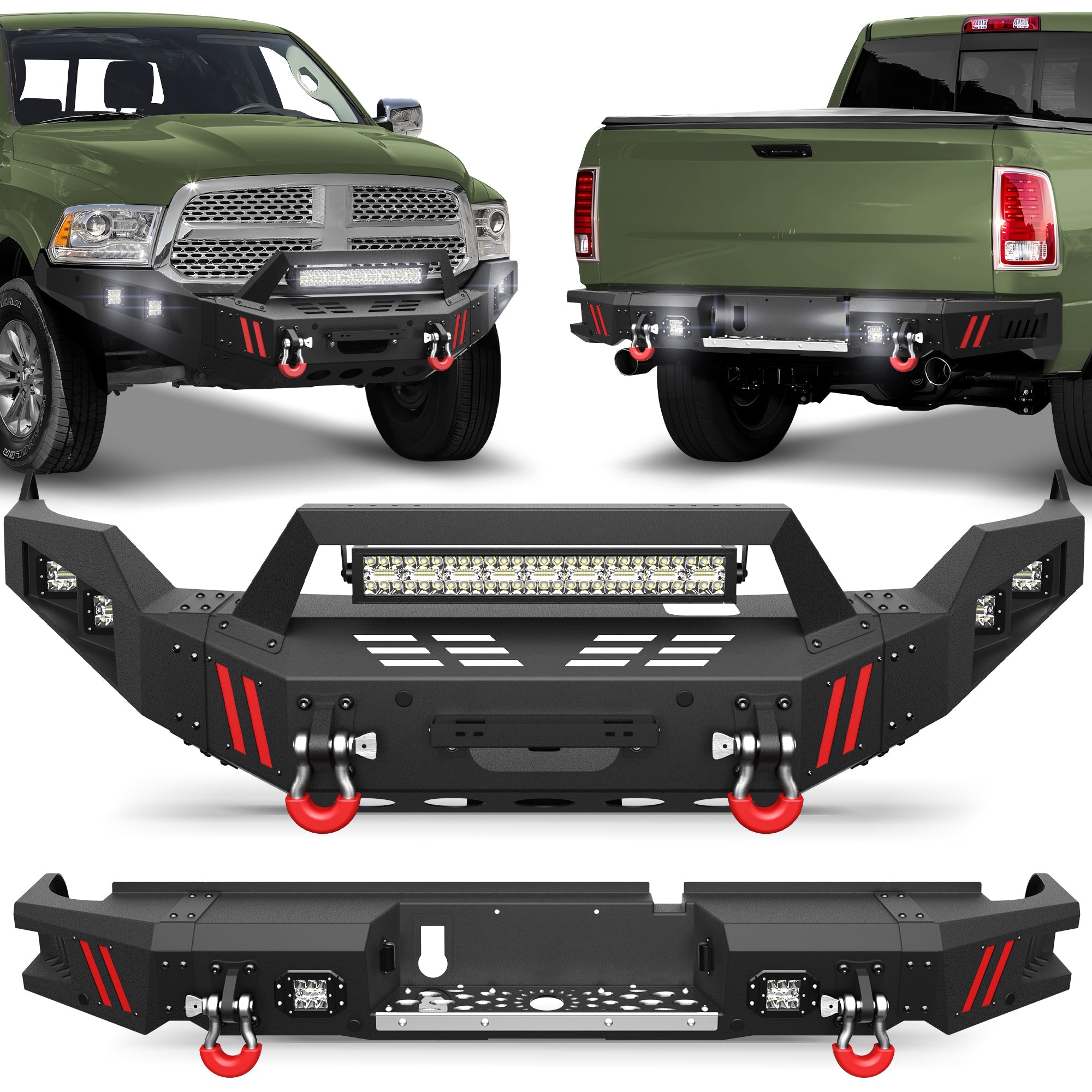 Ram 1500 Front and Rear Bumper Set for 2013-2018 Ram 1500 (Exclude Rebel) and 2019-2024 Ram 1500 Classic (Exclude Warlock) - nadiaauto