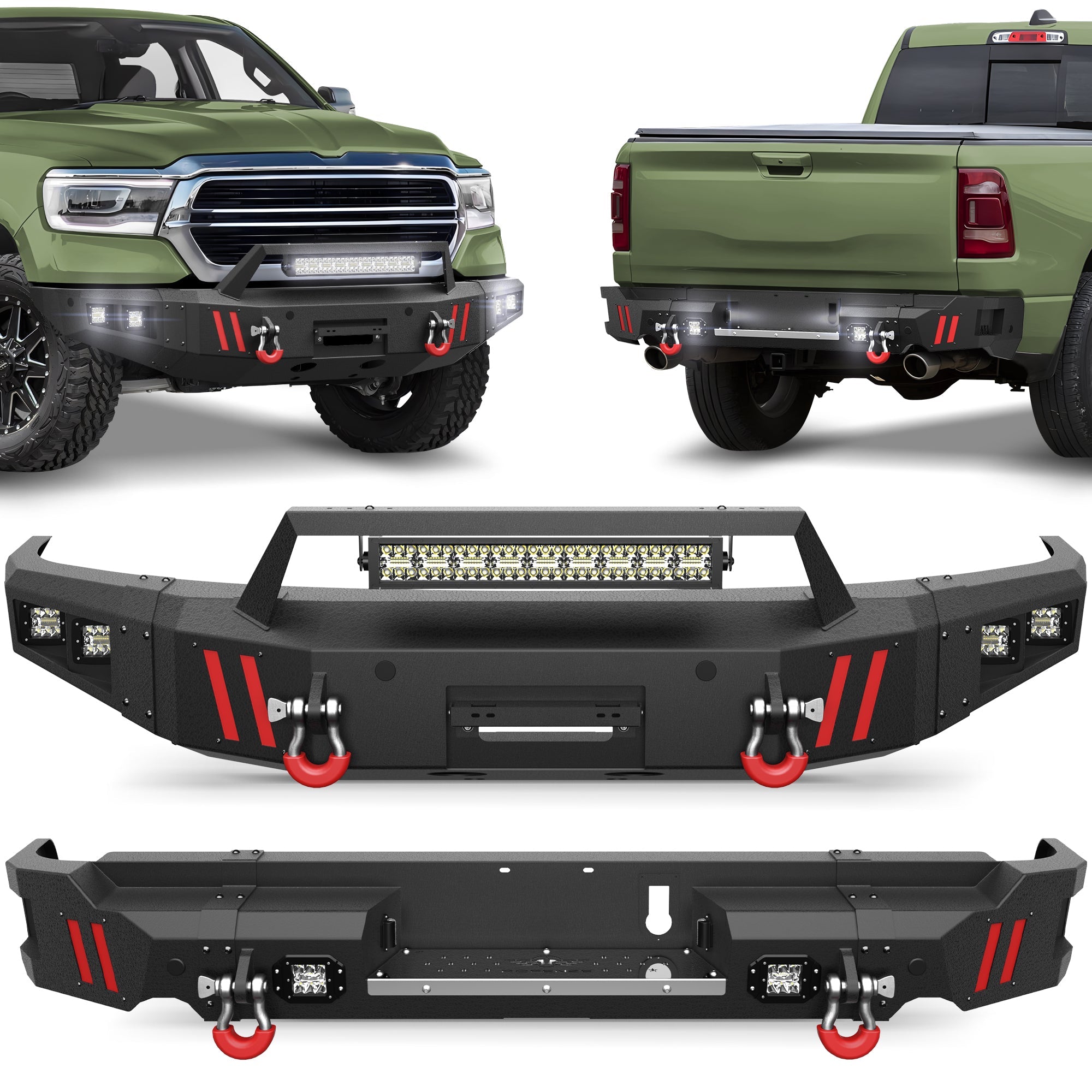 Ram 1500 Front and Rear Bumpers Fit Ram 1500 2019 2020 2021 2022 2023 2024 (Exclude Classic) - nadiaauto