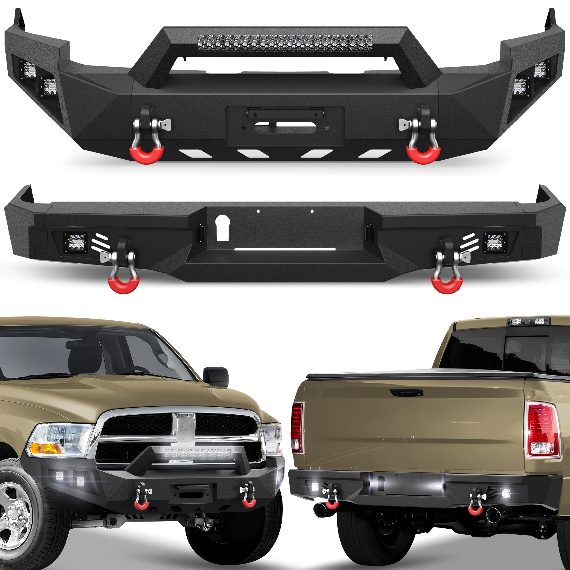 Ram 1500 Front Bumper and Rear Bumper Set for 2009 2010 2011 2012 Ram 1500 Pickup w/Winch Plate - nadiaauto