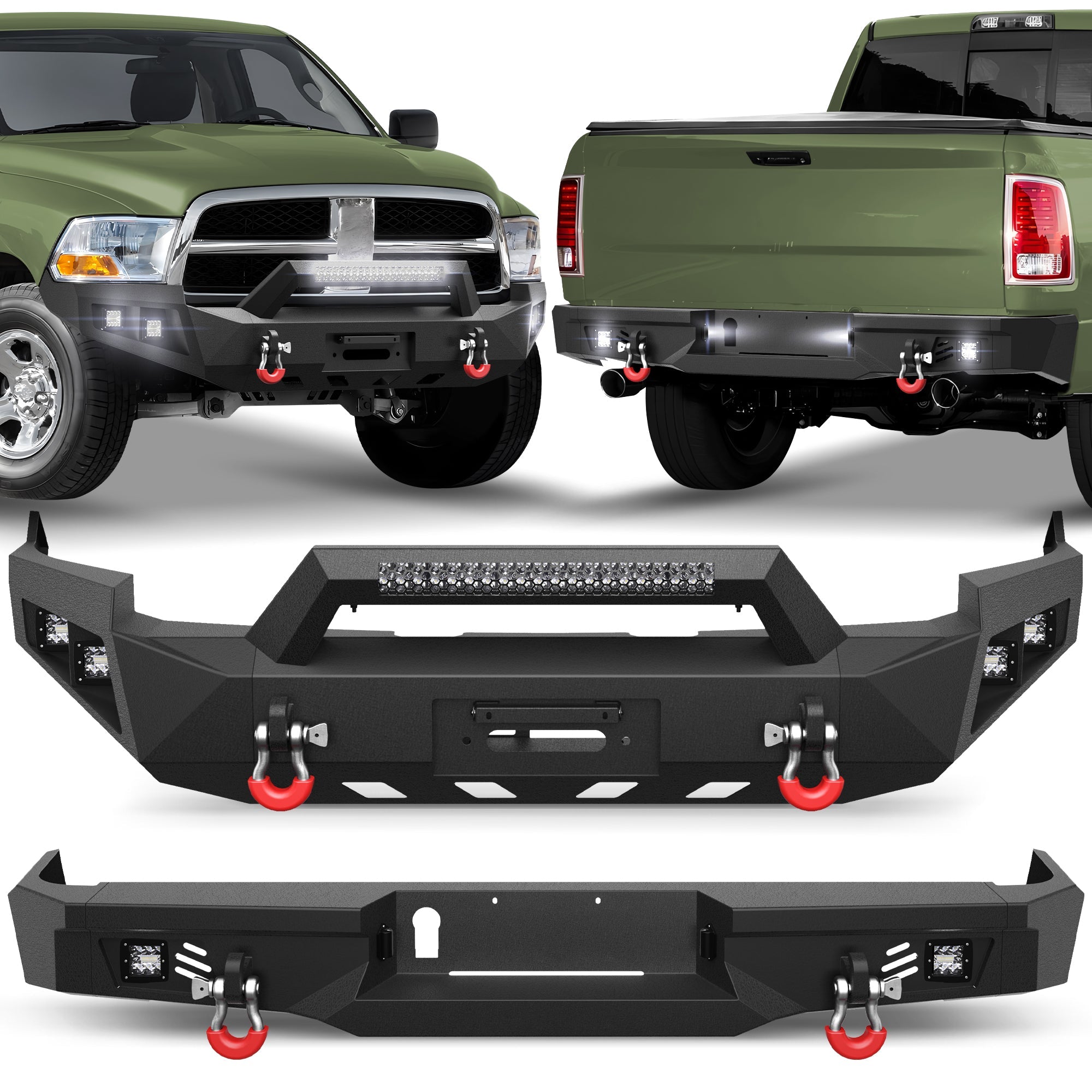 Ram 1500 Front Bumper and Rear Bumper Set for 2009 2010 2011 2012 Ram 1500 Pickup w/Winch Plate - nadiaauto