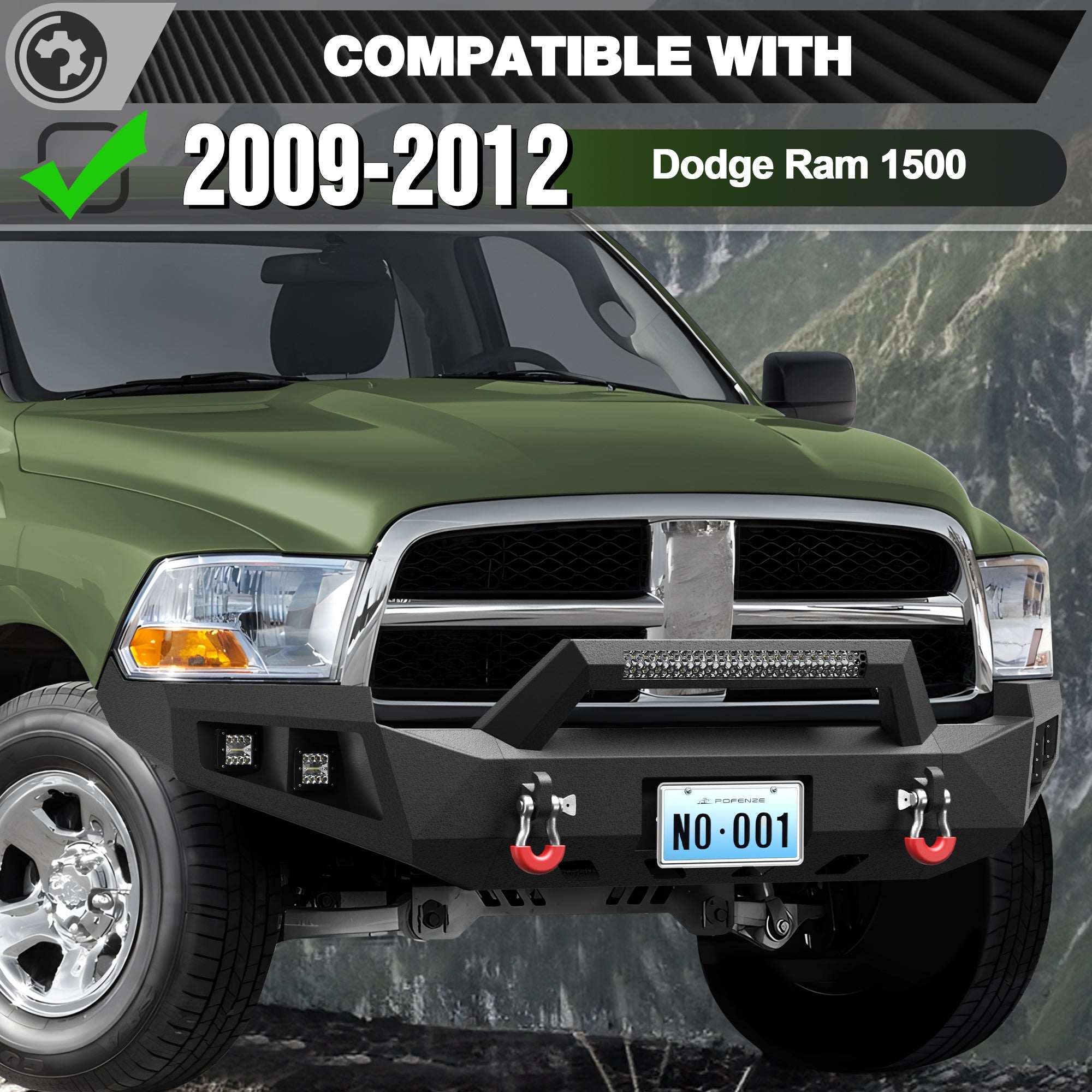 Ram 1500 Front Bumper and Rear Bumper Set for 2009 2010 2011 2012 Ram 1500 Pickup w/Winch Plate - nadiaauto
