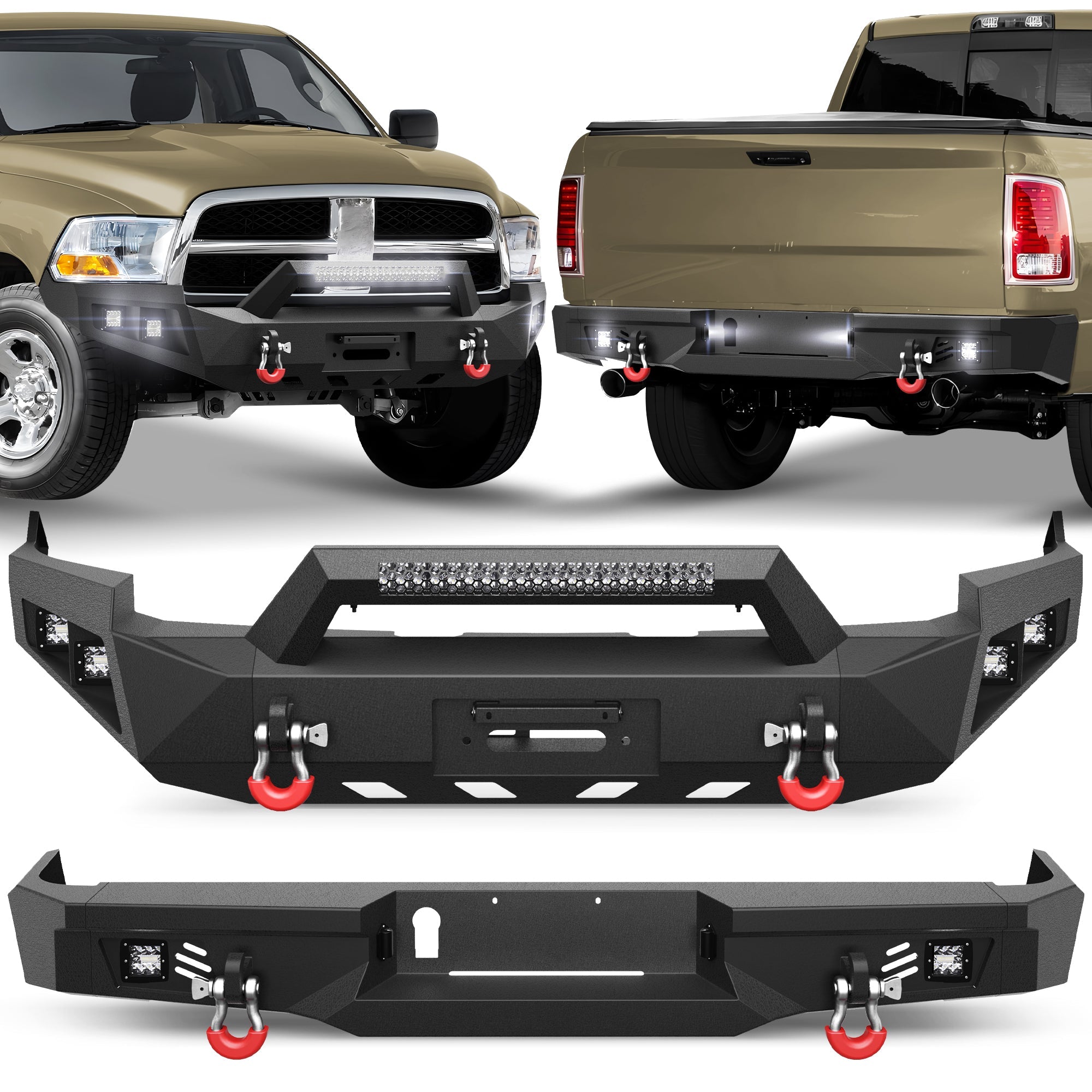 Ram 1500 Front Bumper and Rear Bumper Set for 2009 2010 2011 2012 Ram 1500 Pickup w/Winch Plate - nadiaauto