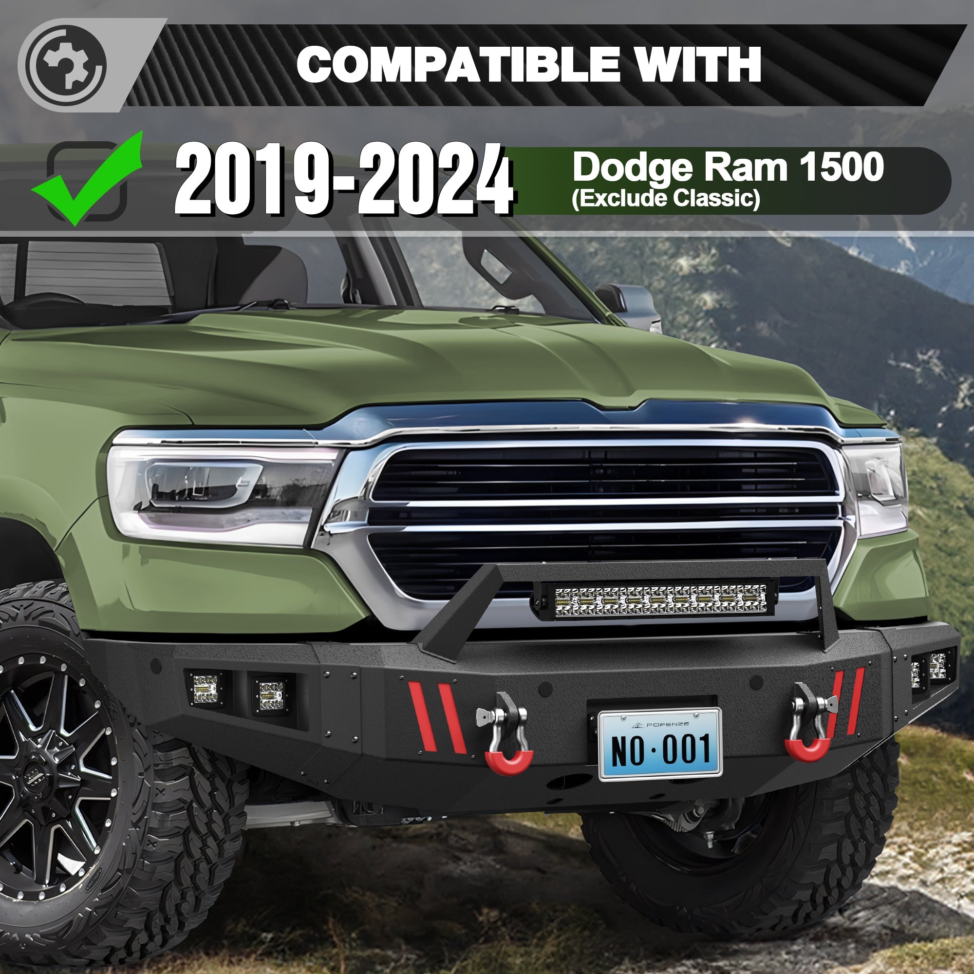 Ram 1500 Front Bumper Compatible with Dodge Ram 1500 2019-2024 (Exclude Classic) with Winch Plate - nadiaauto