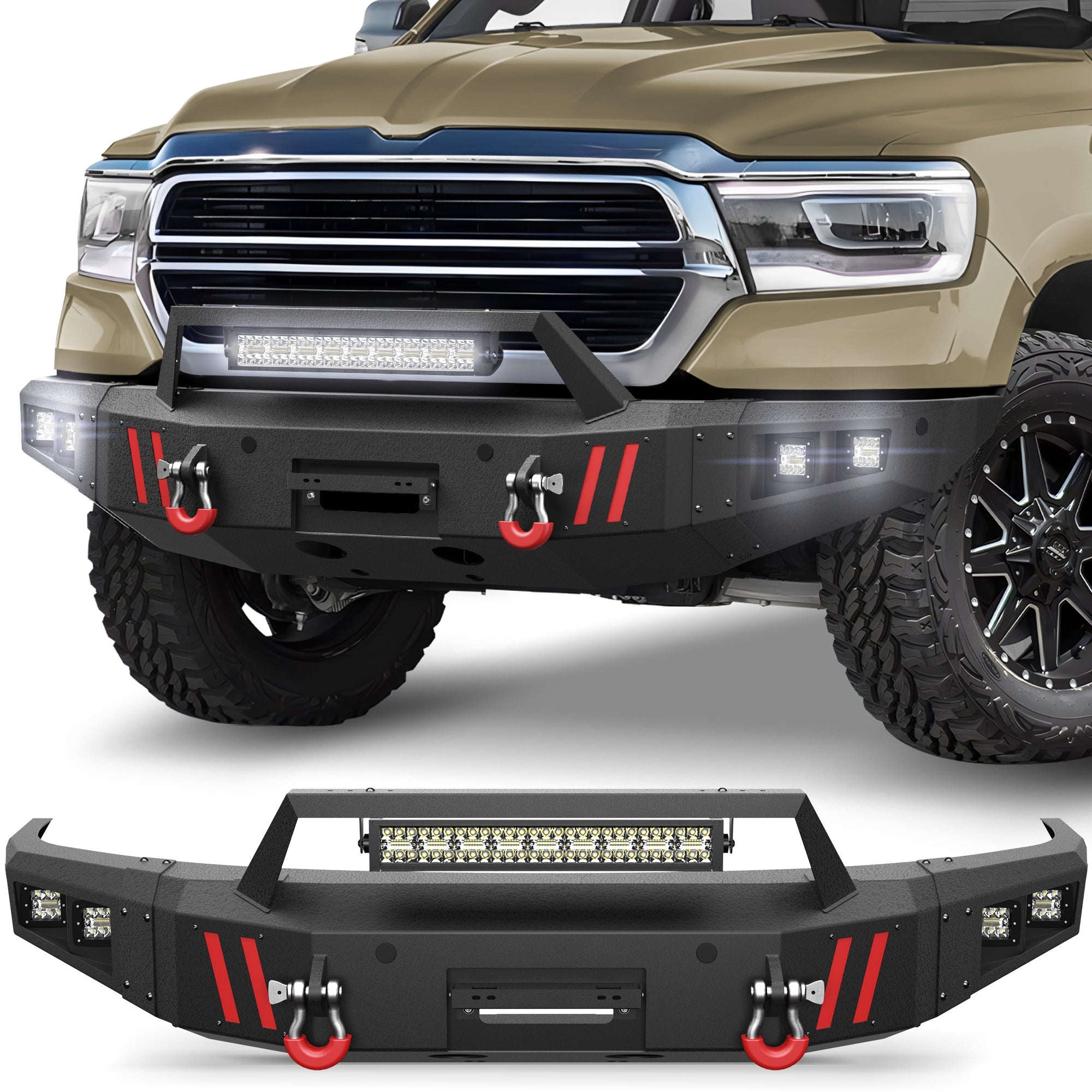 Ram 1500 Front Bumper Compatible with Dodge Ram 1500 2019-2024 (Exclude Classic) with Winch Plate - nadiaauto