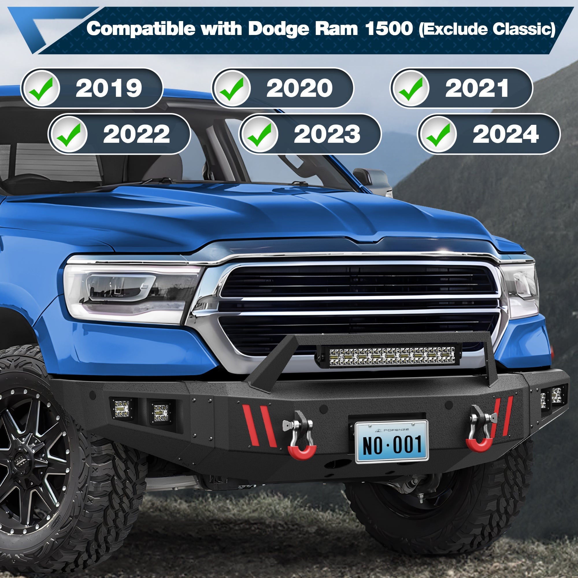 Ram 1500 Front Bumper Compatible with Dodge Ram 1500 2019 - 2024 (Exclude Classic) with Winch Plate - nadiaauto