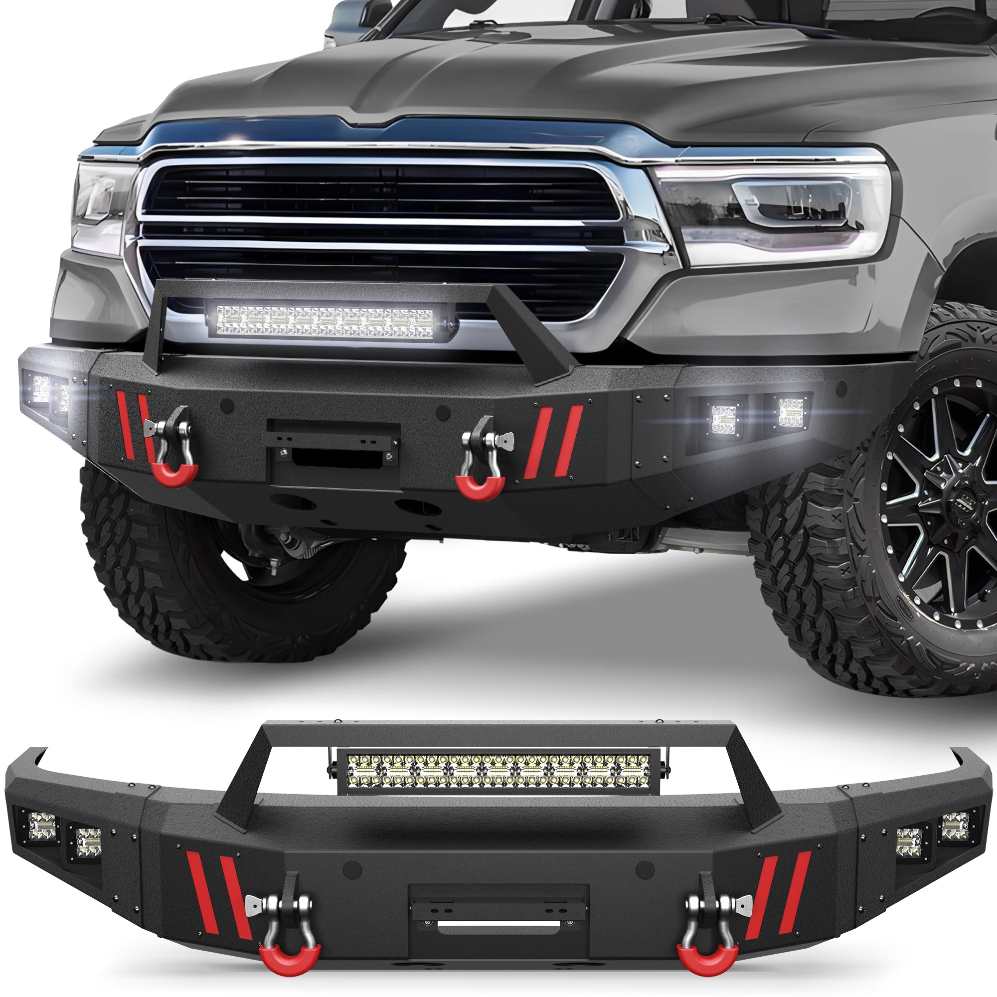 Ram 1500 Front Bumper Compatible with Dodge Ram 1500 2019 - 2024 (Exclude Classic) with Winch Plate - nadiaauto