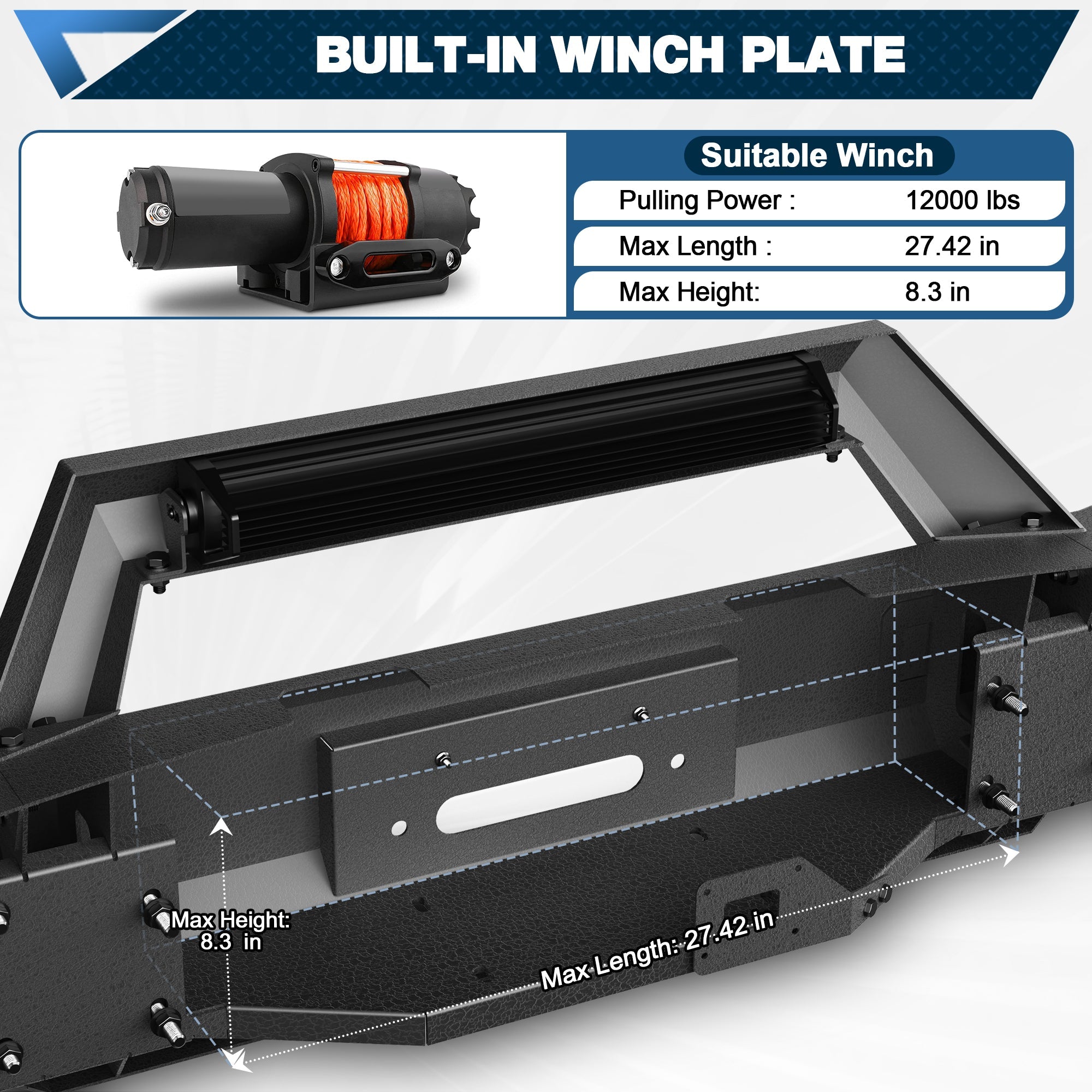 Ram 1500 Front Bumper for 2013 - 2018 Ram 1500 and 2019 - 2024 Ram 1500 Classic Pickup w/Winch Plate (Exclude Rebel) - nadiaauto