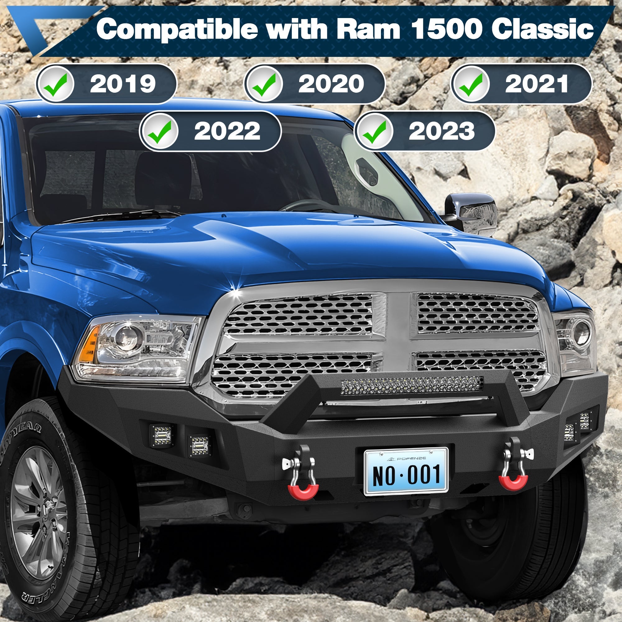 Ram 1500 Front Bumper for 2013 - 2018 Ram 1500 and 2019 - 2024 Ram 1500 Classic Pickup w/Winch Plate (Exclude Rebel) - nadiaauto