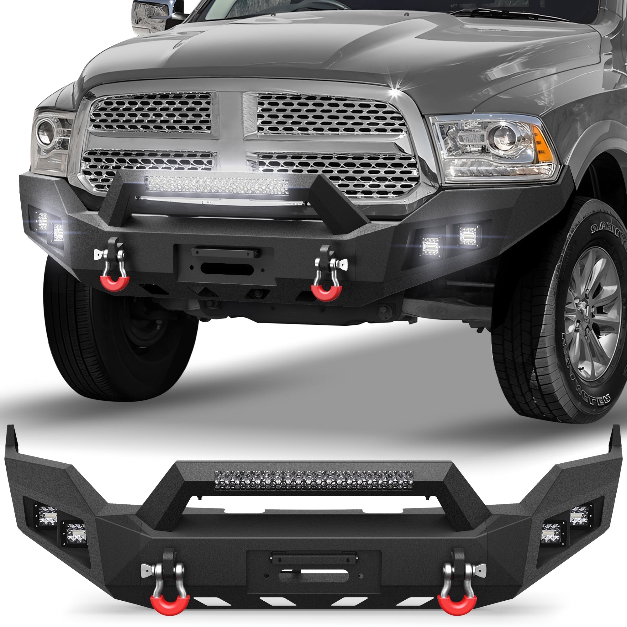 Ram 1500 Front Bumper for 2013 - 2018 Ram 1500 and 2019 - 2024 Ram 1500 Classic Pickup w/Winch Plate (Exclude Rebel) - nadiaauto