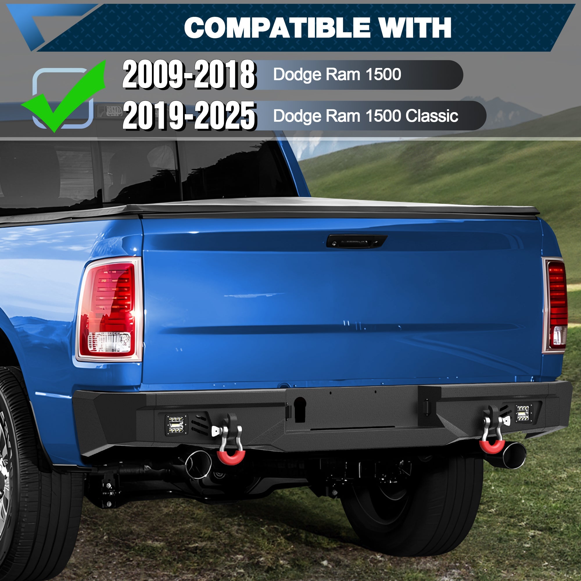 Ram 1500 Rear Bumper for 2009 - 2018 Ram 1500 Pickup and 2019 - 2025 Ram 1500 Classic Only - nadiaauto