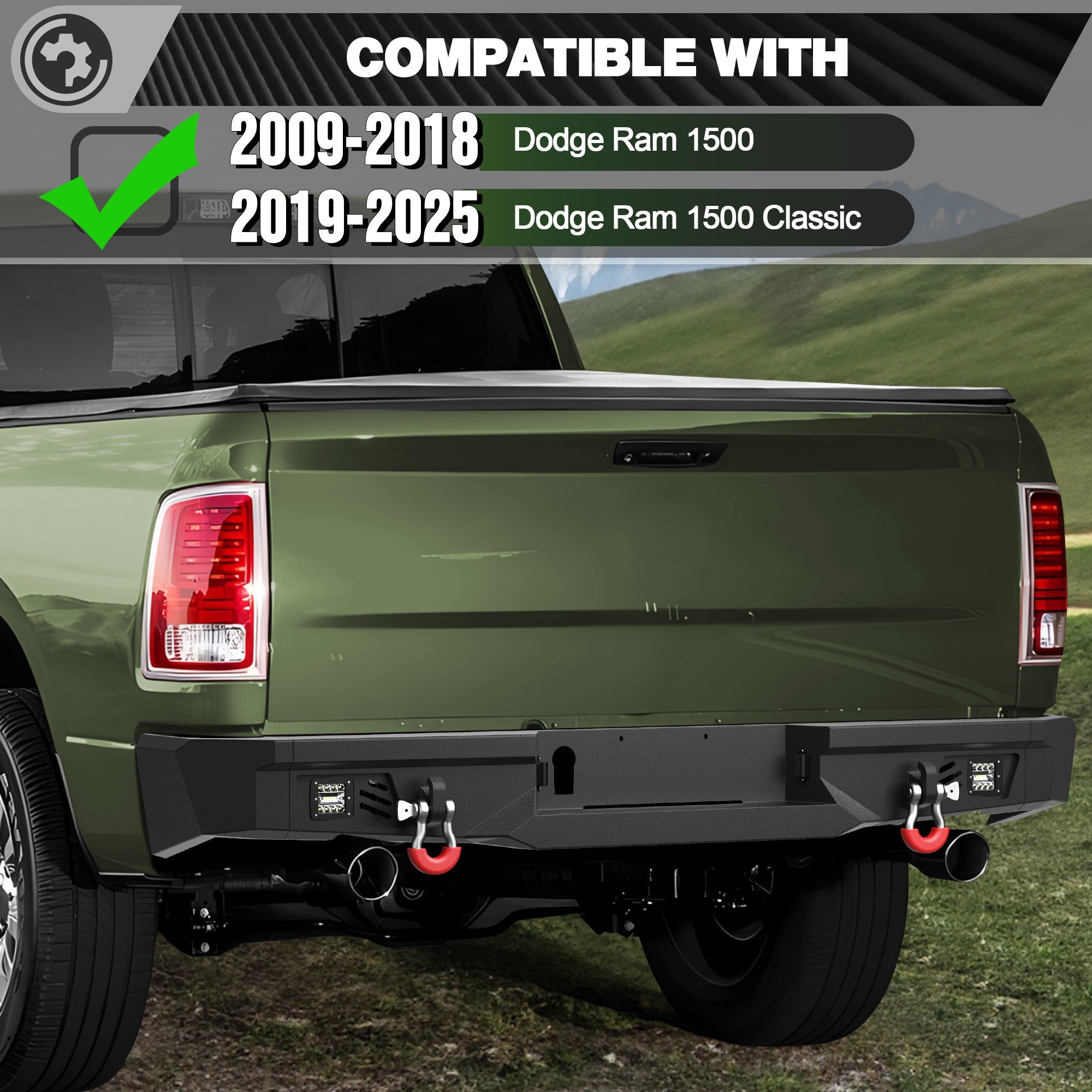 Ram 1500 Rear Bumper for 2009-2018 Ram 1500 Pickup and 2019-2025 Ram 1500 Classic Only - nadiaauto