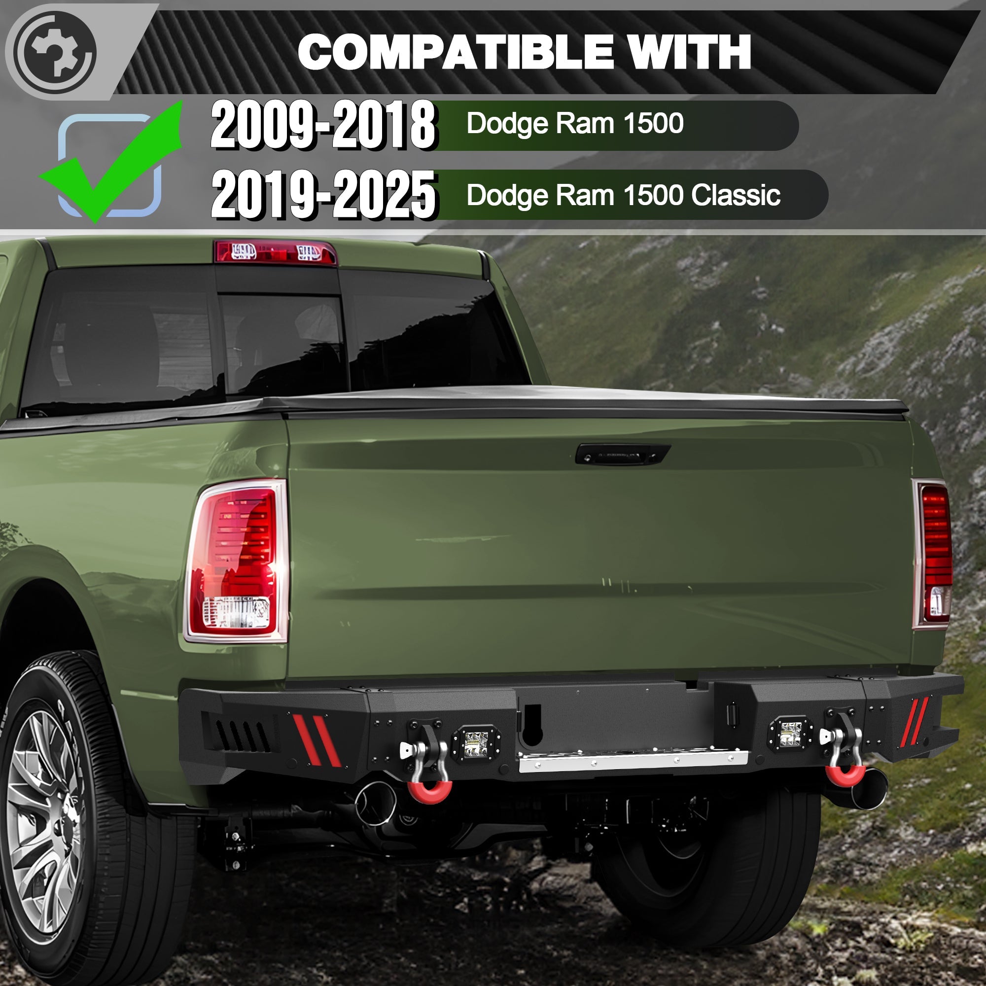 Ram 1500 Rear Bumper Pickup Truck Bumper for Ram 1500 2009-2018 and Ram 1500 2019-2025 Classic - nadiaauto