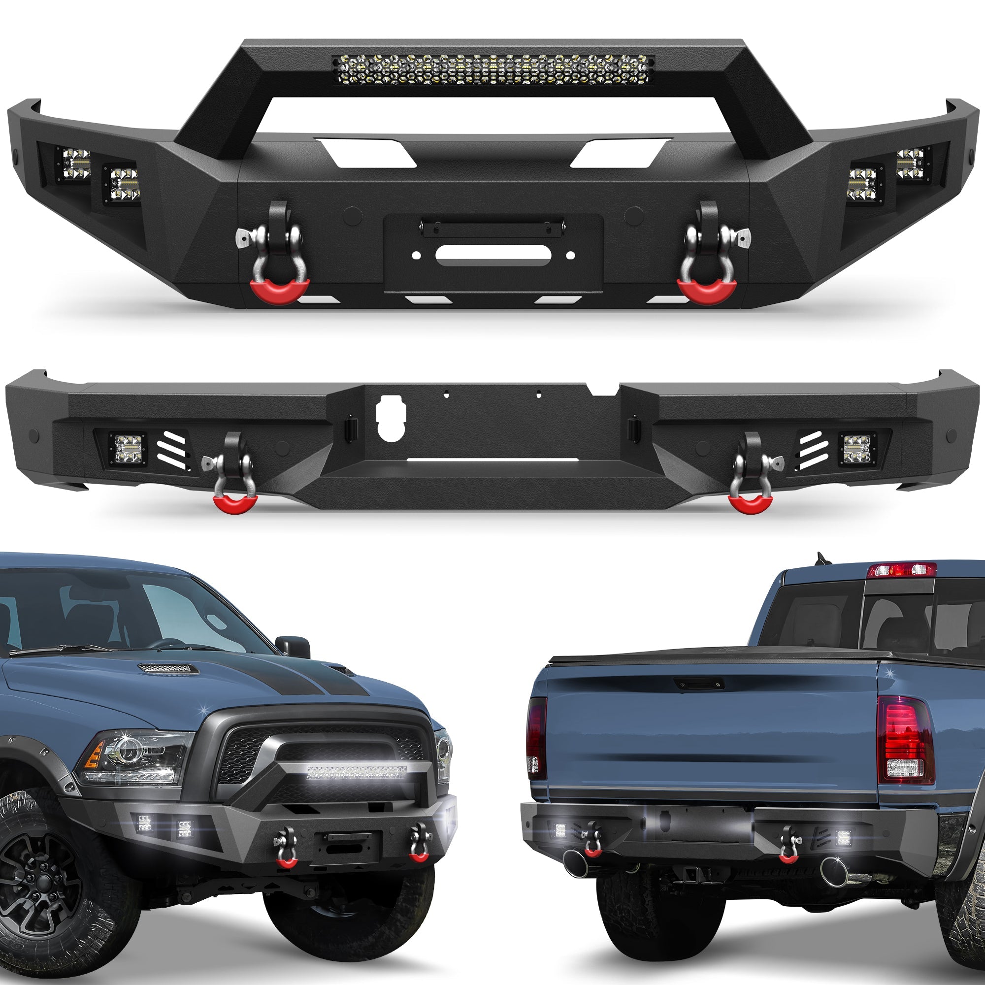 Ram 1500 Rebel Front and Rear Bumper Set for 2015 - 2018 Ram 1500 Rebel Only - nadiaauto
