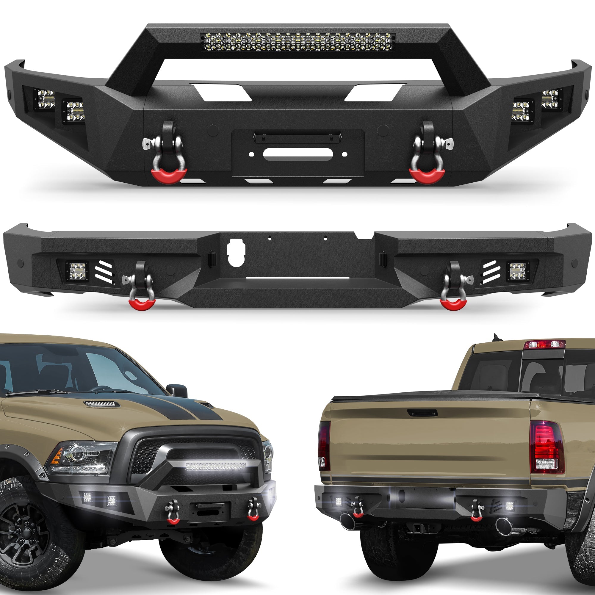 Ram 1500 Rebel Front and Rear Bumper Set for 2015-2018 Ram 1500 Rebel Only - nadiaauto