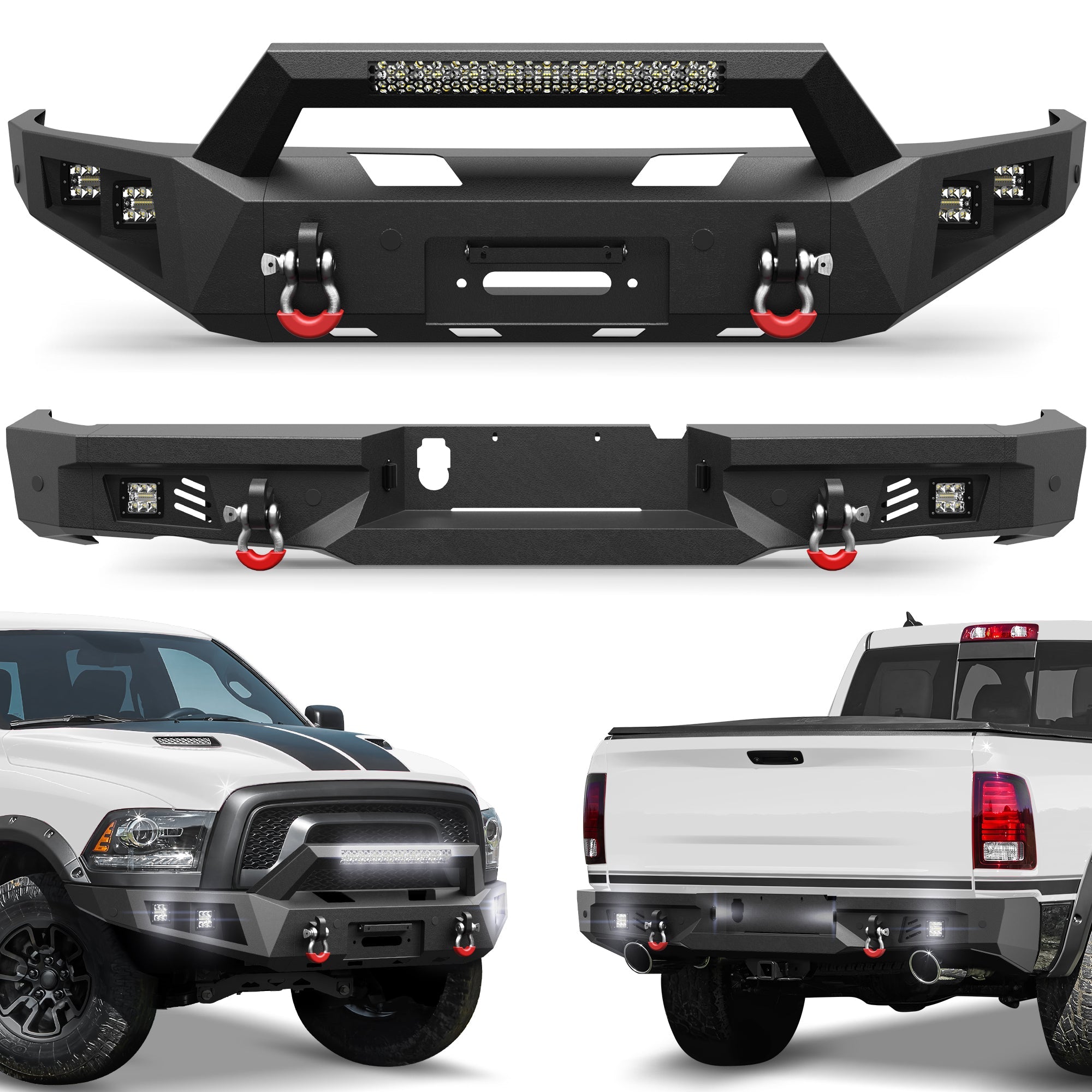 Ram 1500 Rebel Front and Rear Bumper Set for 2015 - 2018 Ram 1500 Rebel Only - nadiaauto