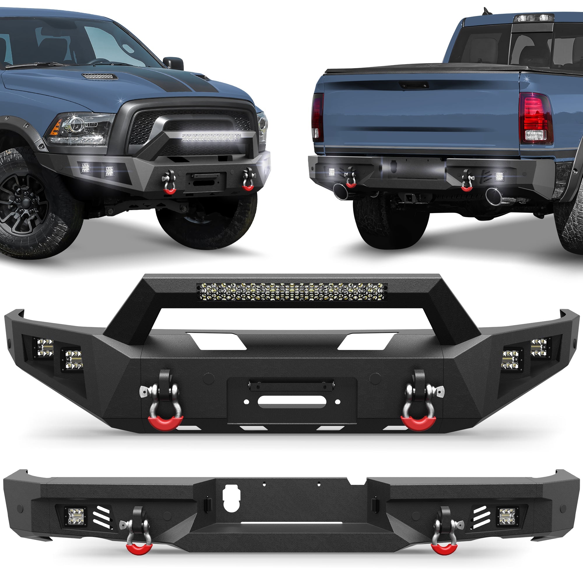 Ram 1500 Rebel Front and Rear Bumper Set for 2015 - 2018 Ram 1500 Rebel Only - nadiaauto