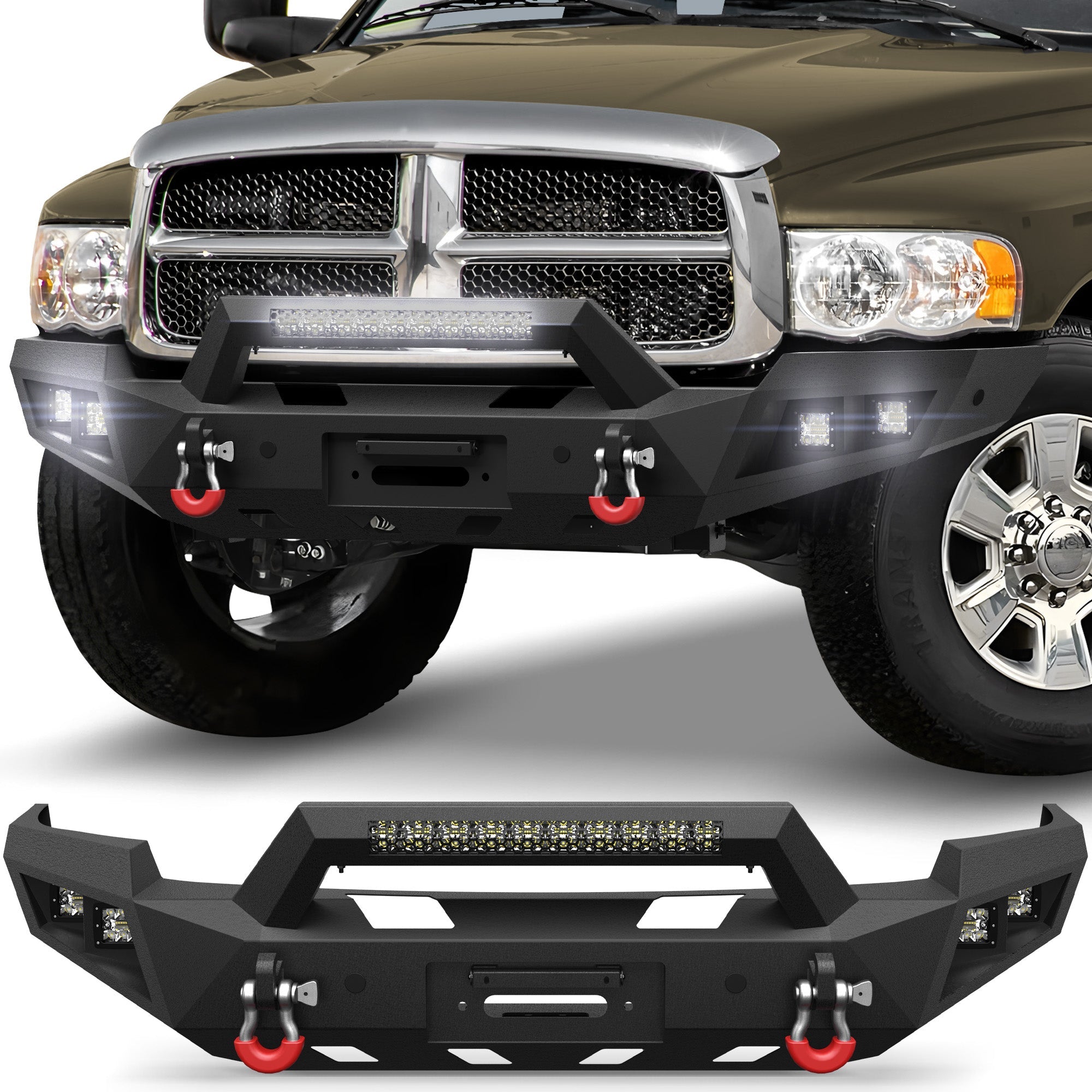 Ram 2500 Front Bumper for 2003 2004 2005 Dodge Ram 2500/3500 Pickup w/Winch Plate (Excluding Diesel) - nadiaauto