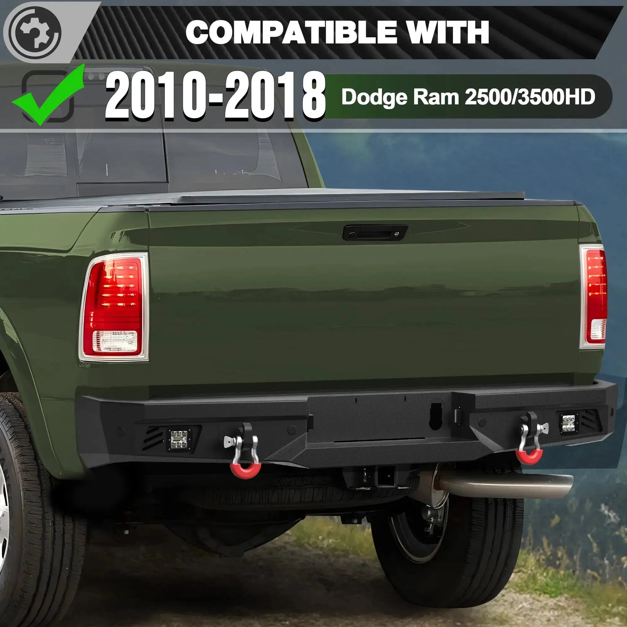 Ram 2500 Rear Back Bumper for 2010-2018 Ram 2500/3500 w/LED Lights and D-rings - nadiaauto