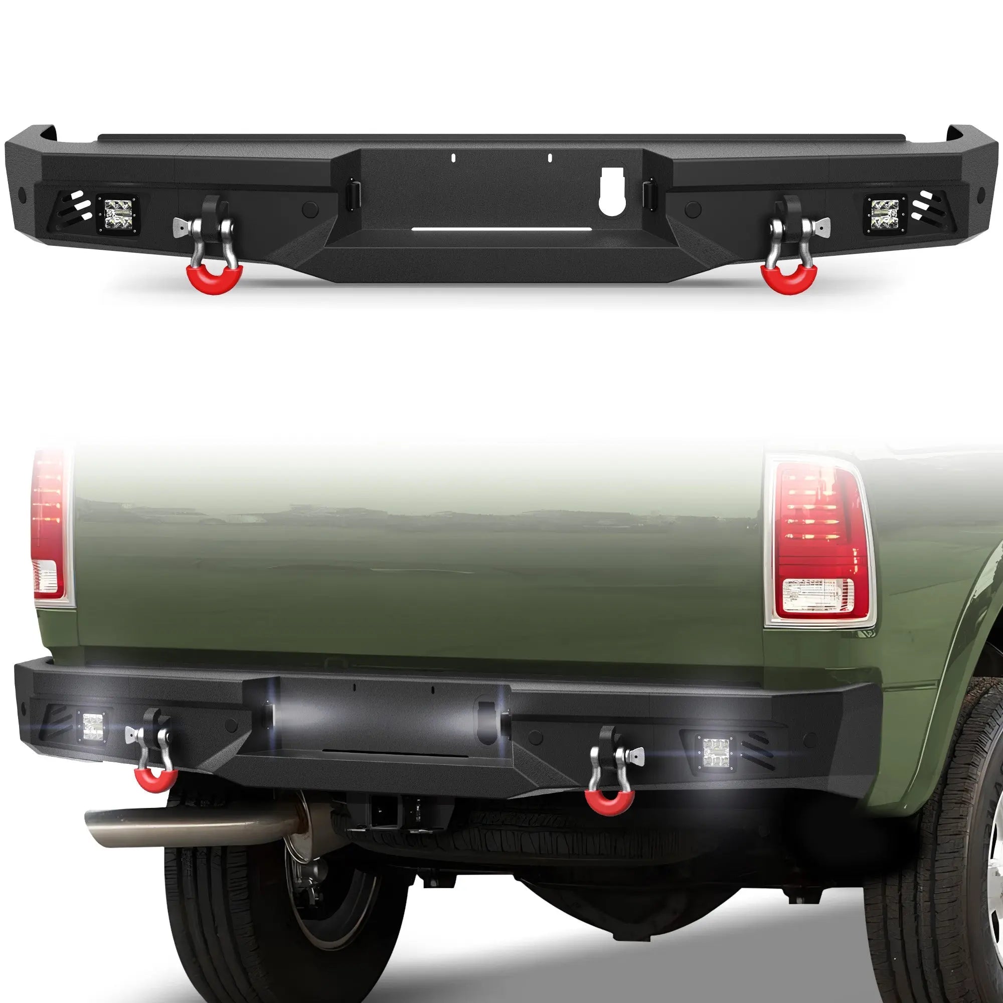 Ram 2500 Rear Back Bumper for 2010-2018 Ram 2500/3500 w/LED Lights and D-rings - nadiaauto