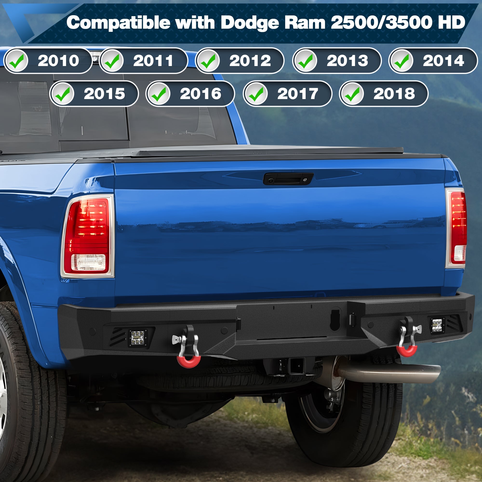 Ram 2500 Rear Back Bumper for 2010 - 2018 Ram 2500/3500 w/LED Lights and D - rings - nadiaauto