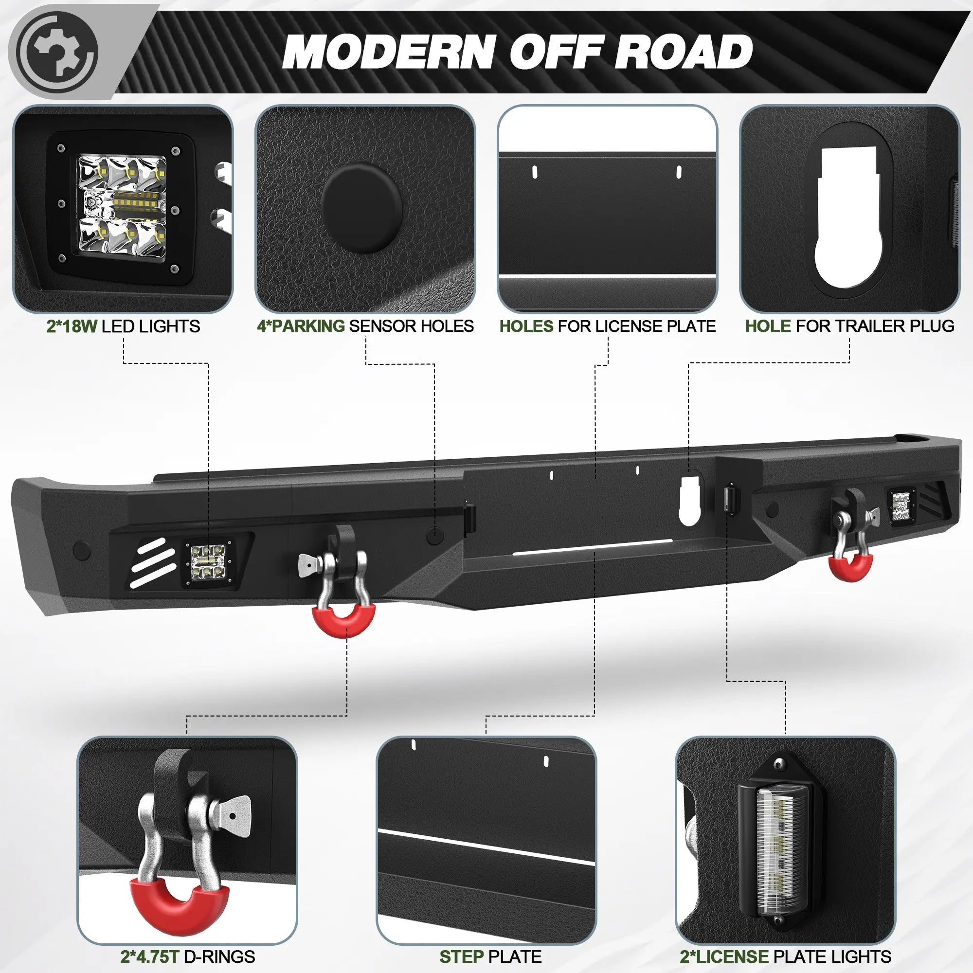 Ram 2500 Rear Back Bumper for 2010-2018 Ram 2500/3500 w/LED Lights and D-rings - nadiaauto