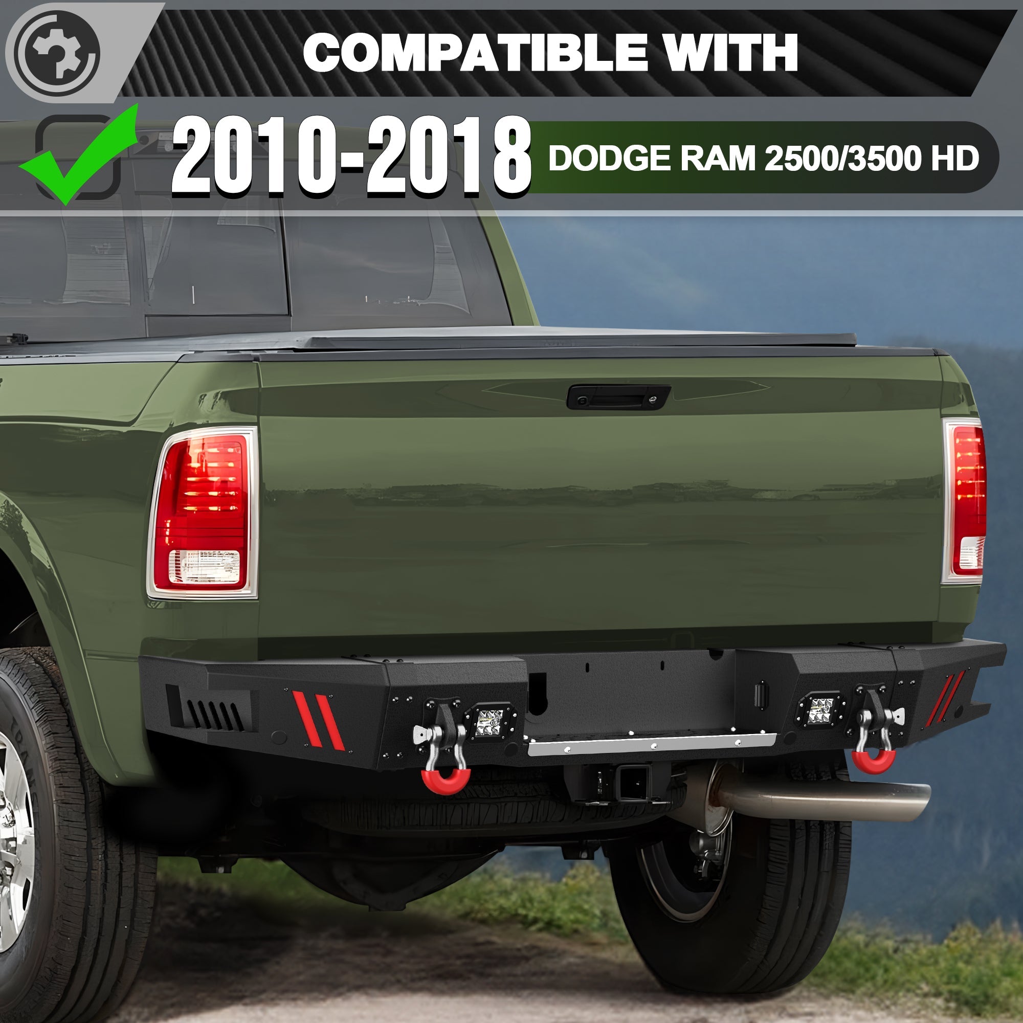 Ram 2500 Rear Bumper Compatible with 2010-2018 Dodge Ram 2500 3500 Black Pickup Truck Bumper - nadiaauto