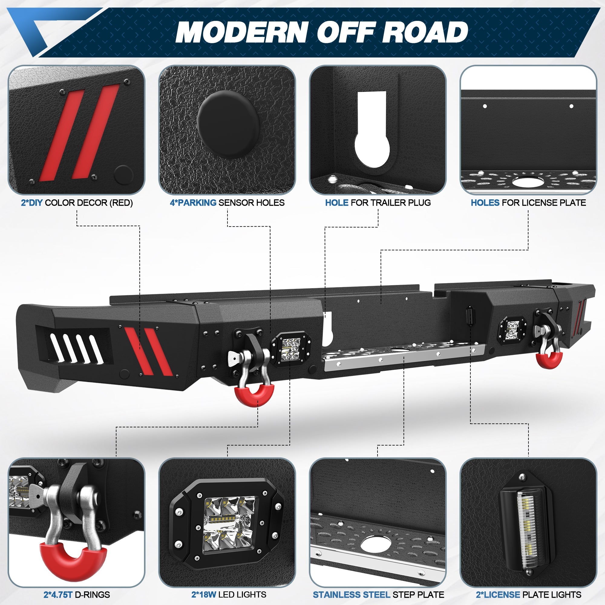Durable Bumpers for Ram 1500, Fit 2013-2018 & 2019-2024 Classic, Winch Plate, Bright LED - nadiaauto