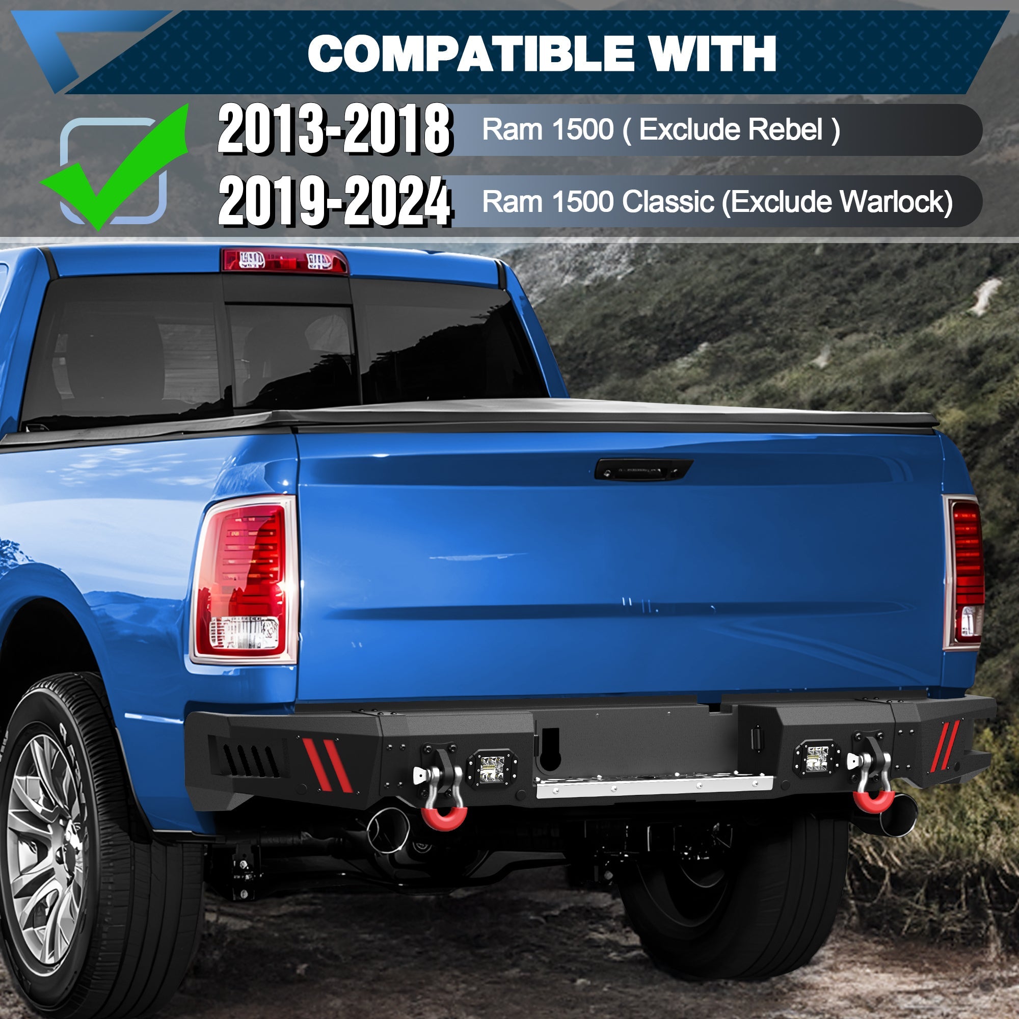Durable Bumpers for Ram 1500, Fit 2013-2018 & 2019-2024 Classic, Winch Plate, Bright LED - nadiaauto