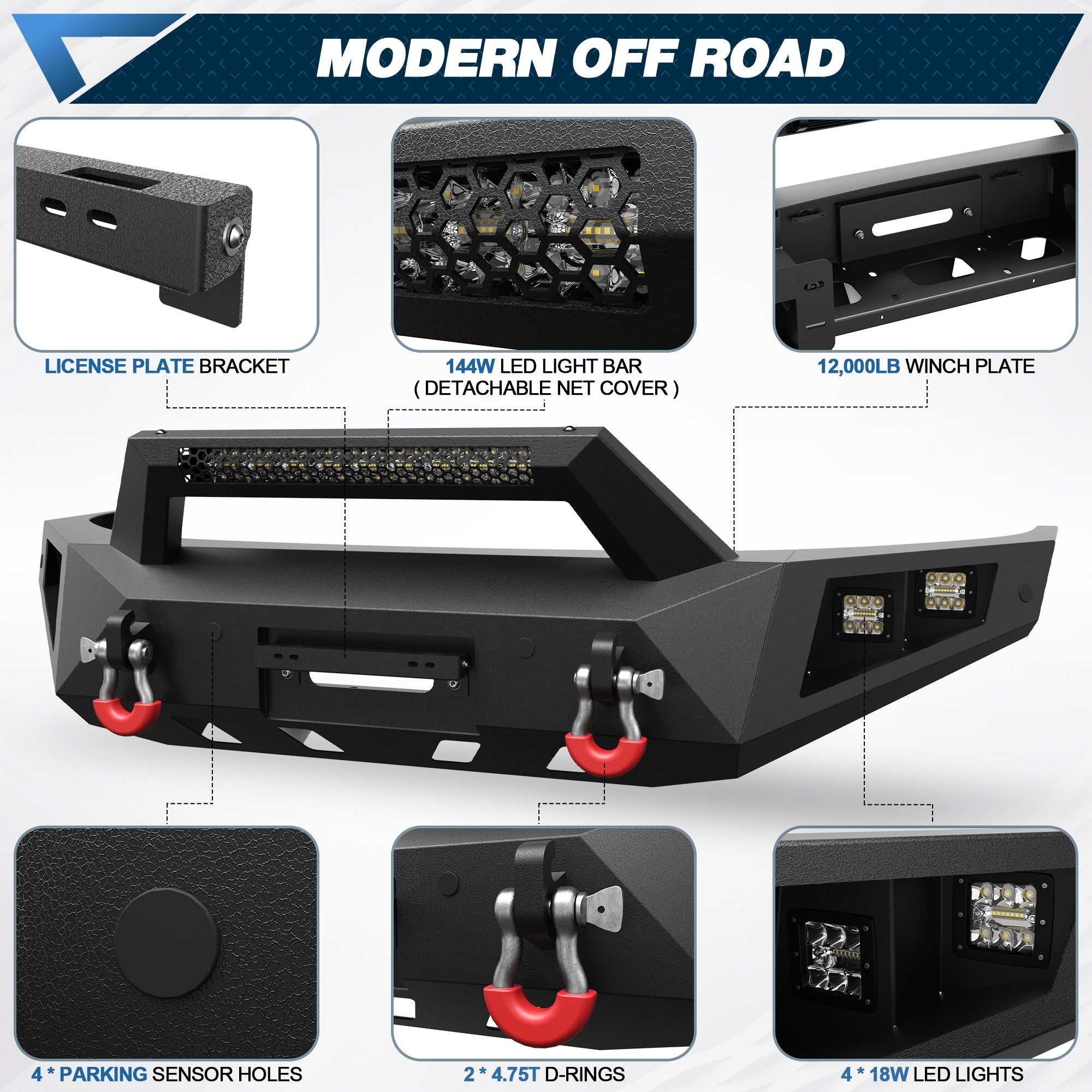 Ranger Front and Rear Bumper Set for 2019 - 2023 Ford Ranger Pickup Truck (Excluding Wildtrak) - nadiaauto