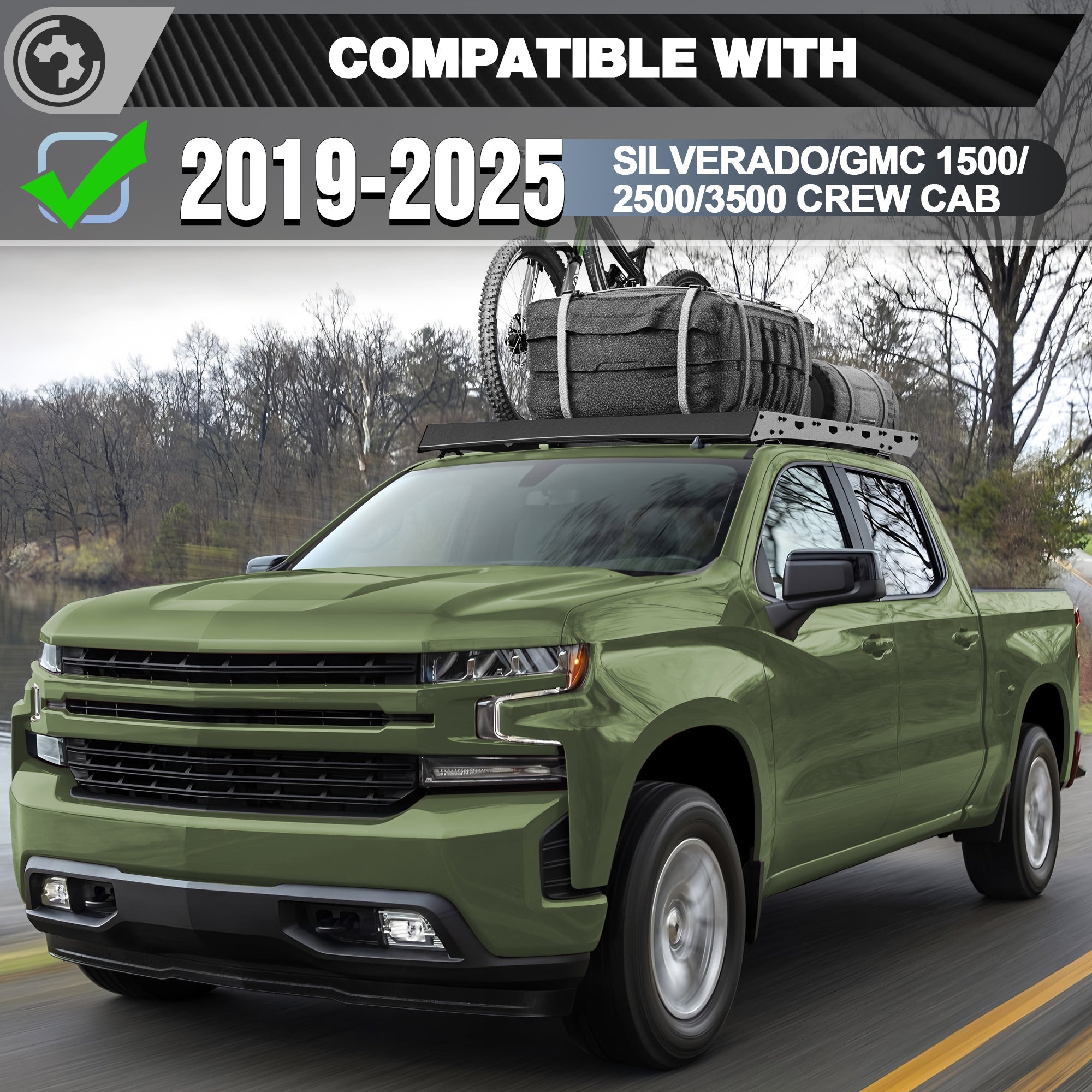 Roof Rack Cargo Crossbars Compatible with Chevy Silverado 1500/2500 2019-2025 Regular Cab Only - nadiaauto