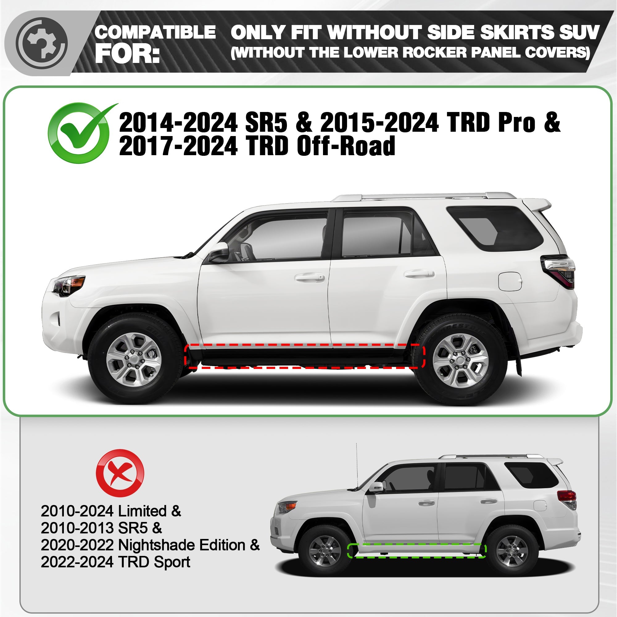 Running Boards Side Steps Compatible with 2014-2024 Toyota 4Runner SR5, 2015-2024 TRD Pro & 2017-2024 TRD 2PCS Nerf Bars - nadiaauto