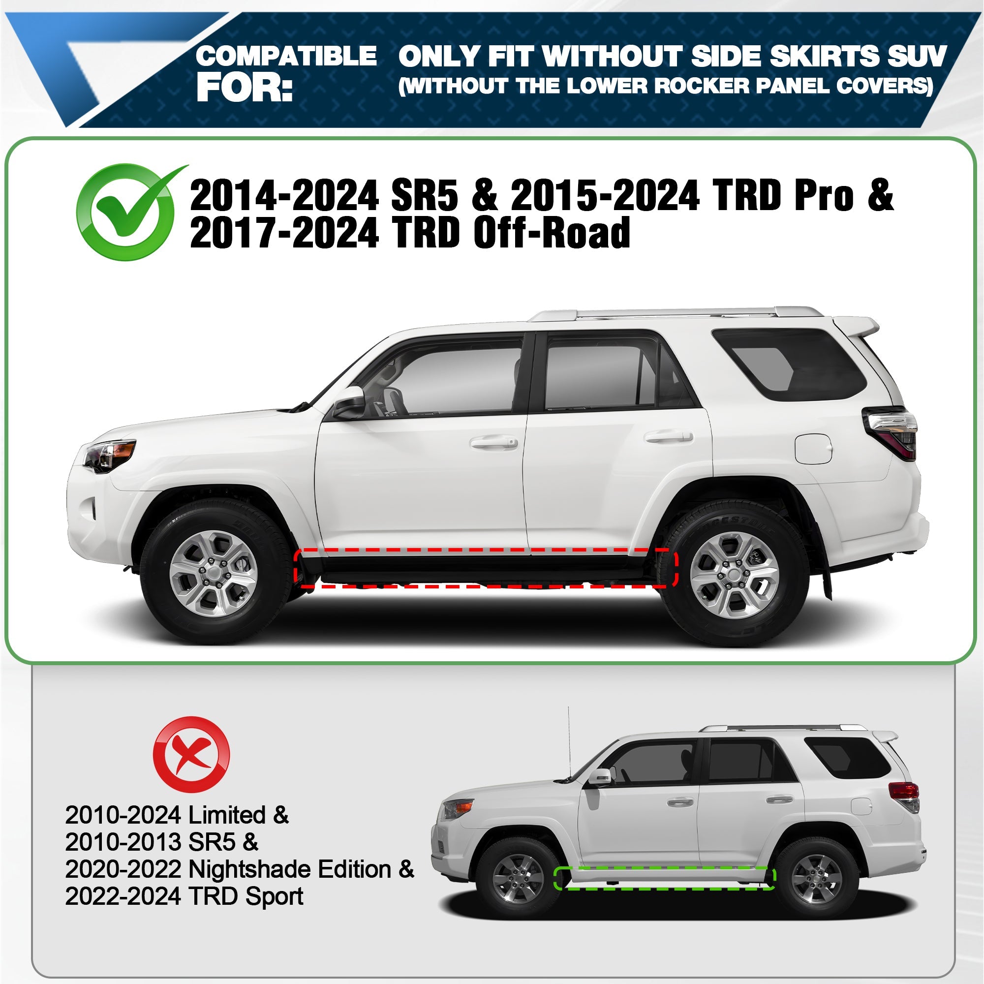 Running Boards Side Steps Compatible with 2014 - 2024 Toyota 4Runner SR5, 2015 - 2024 TRD Pro & 2017 - 2024 TRD 2PCS Nerf Bars - nadiaauto